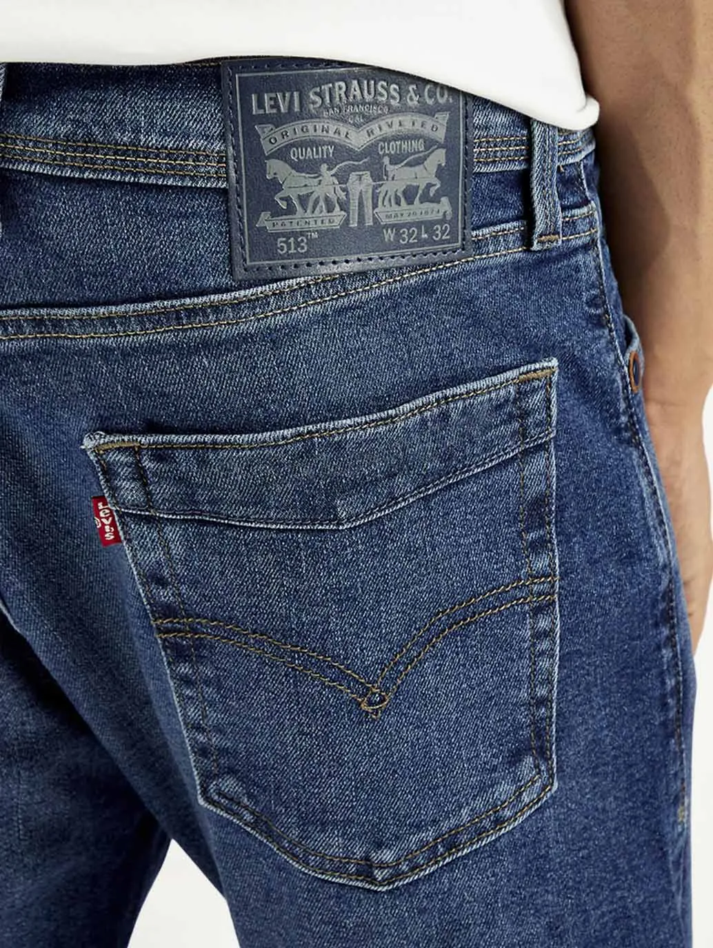 All Day Comfort Men's 513 Blue Slim Straight Fit Mid Rise Jeans