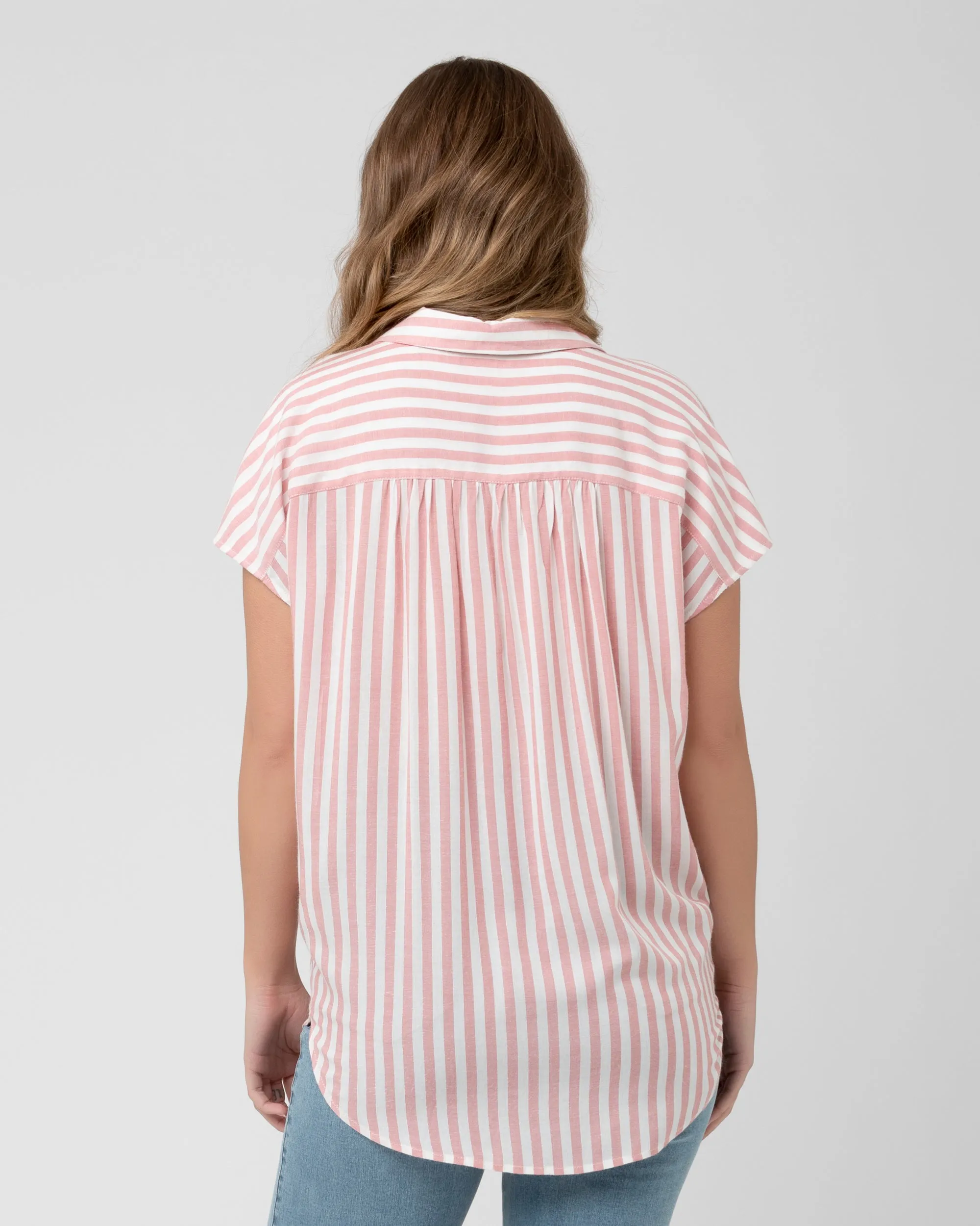 Mock neck supportive belt Ada Relaxed Shirt Terracotta / White