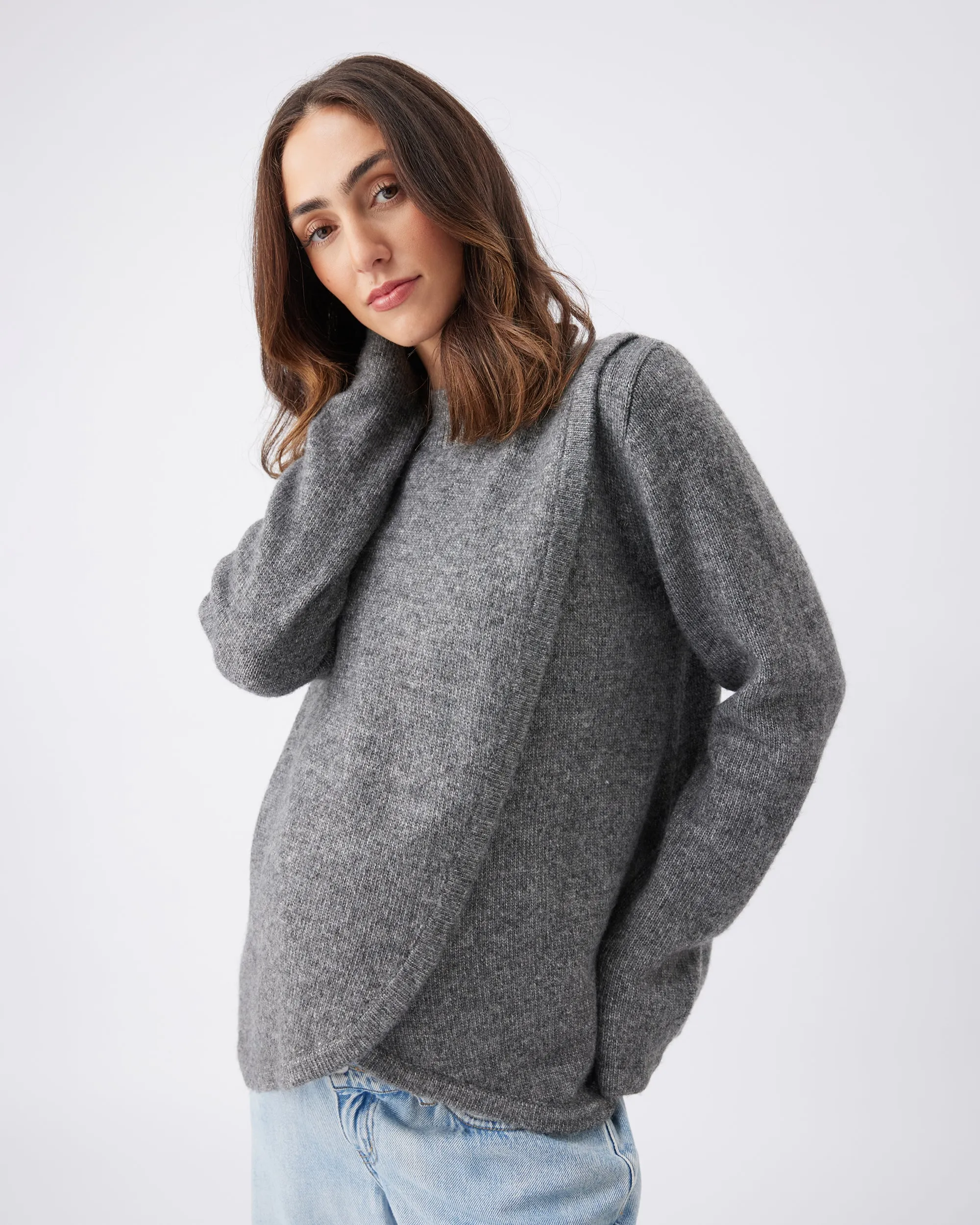baby arrival Full Coverage Addison Nursing Knit Charcoal