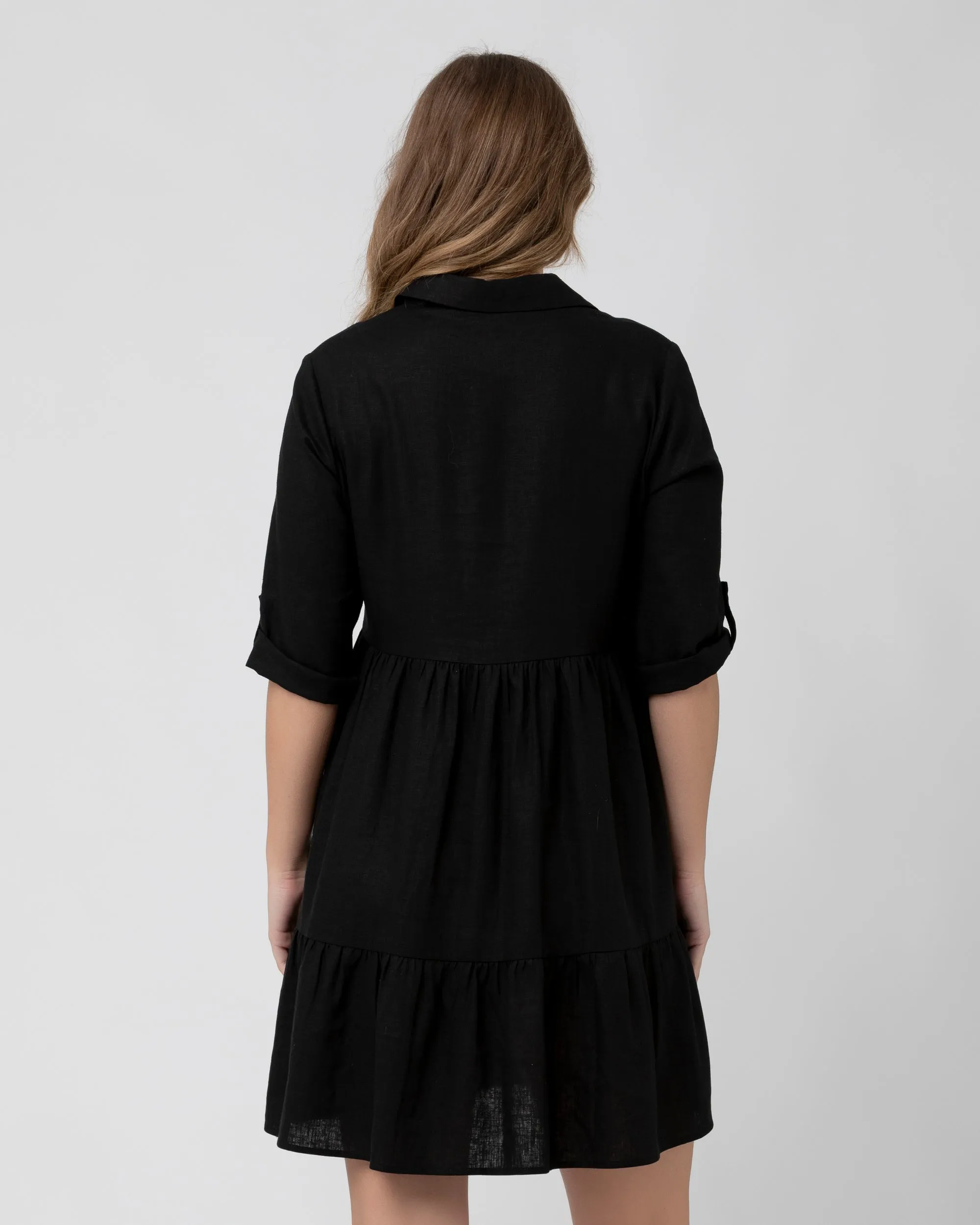 discreet feeding Adel Linen Dress Black