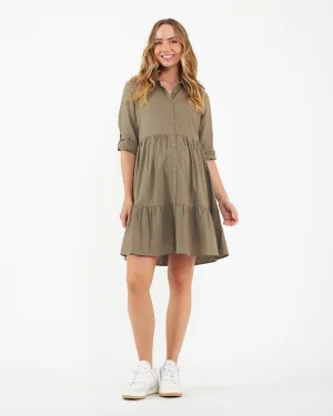 Soft Padding Adel Linen Dress Olive