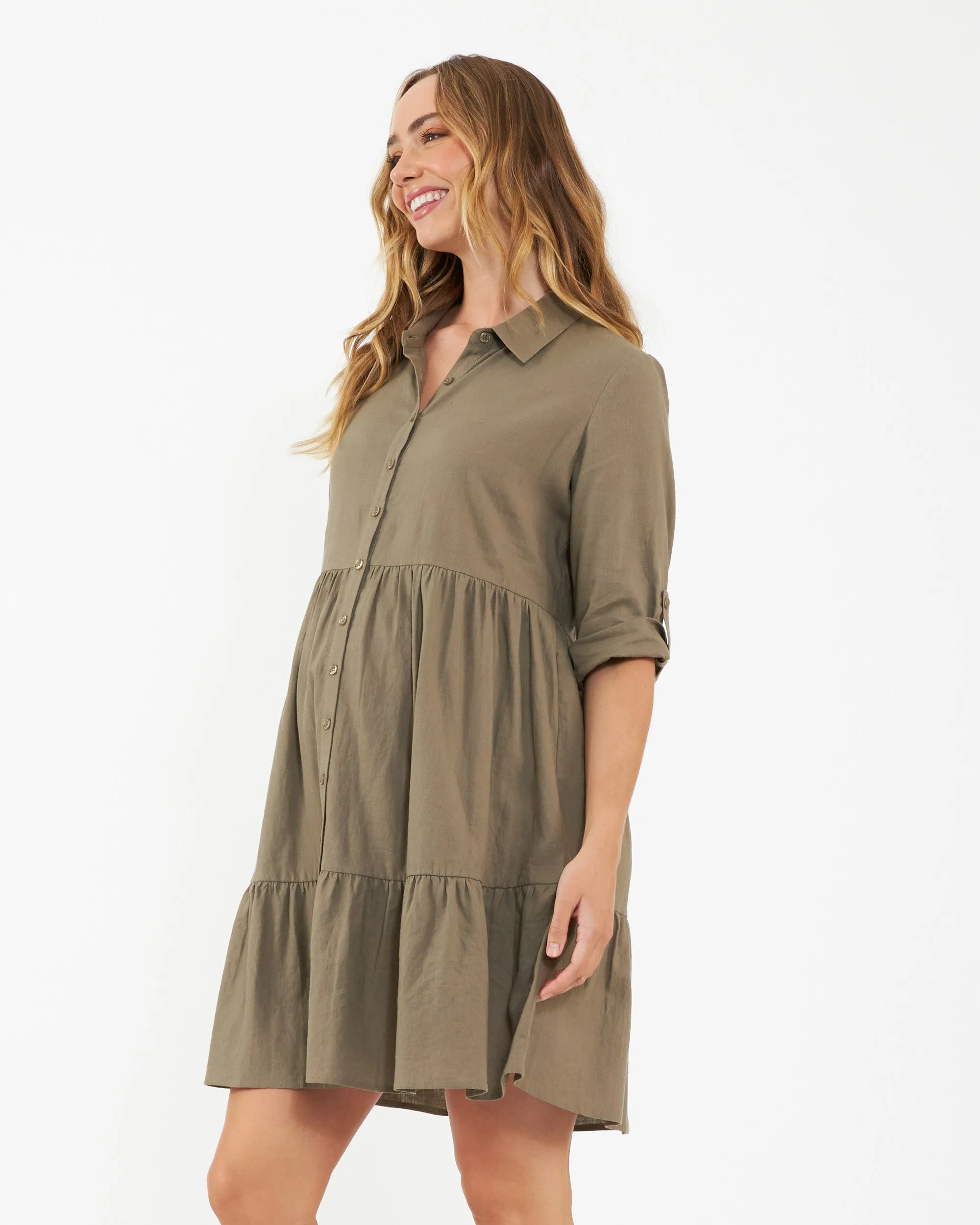 Adel Linen Dress Olive jogging mom