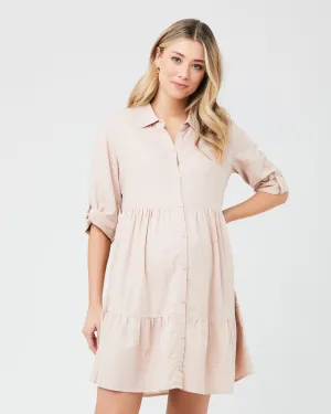 Adel Linen Dress Peachy Pink Kangaroo Pocket Easy Movement
