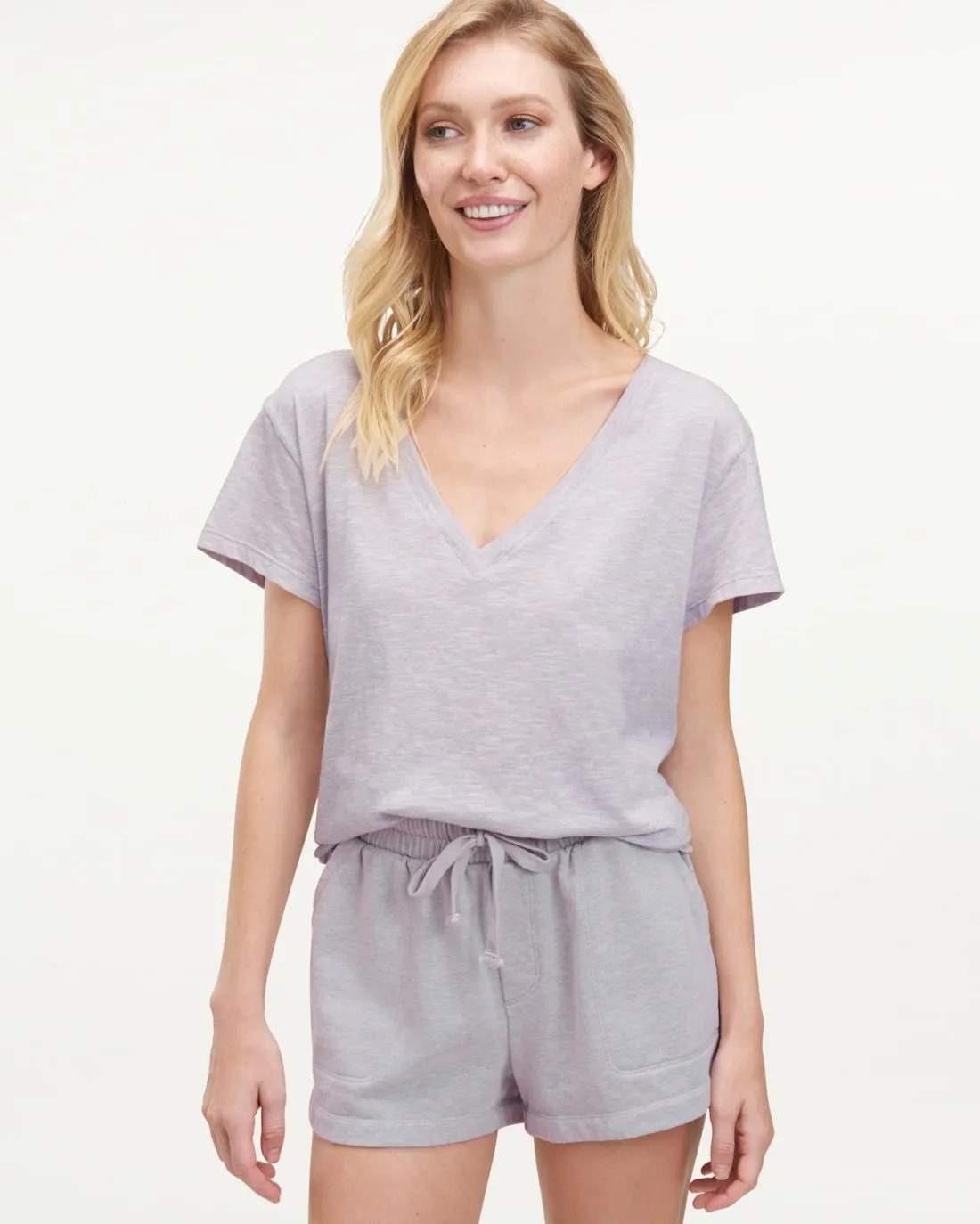 Botanical Dyed V-Neck Short Sleeve Tee soft look