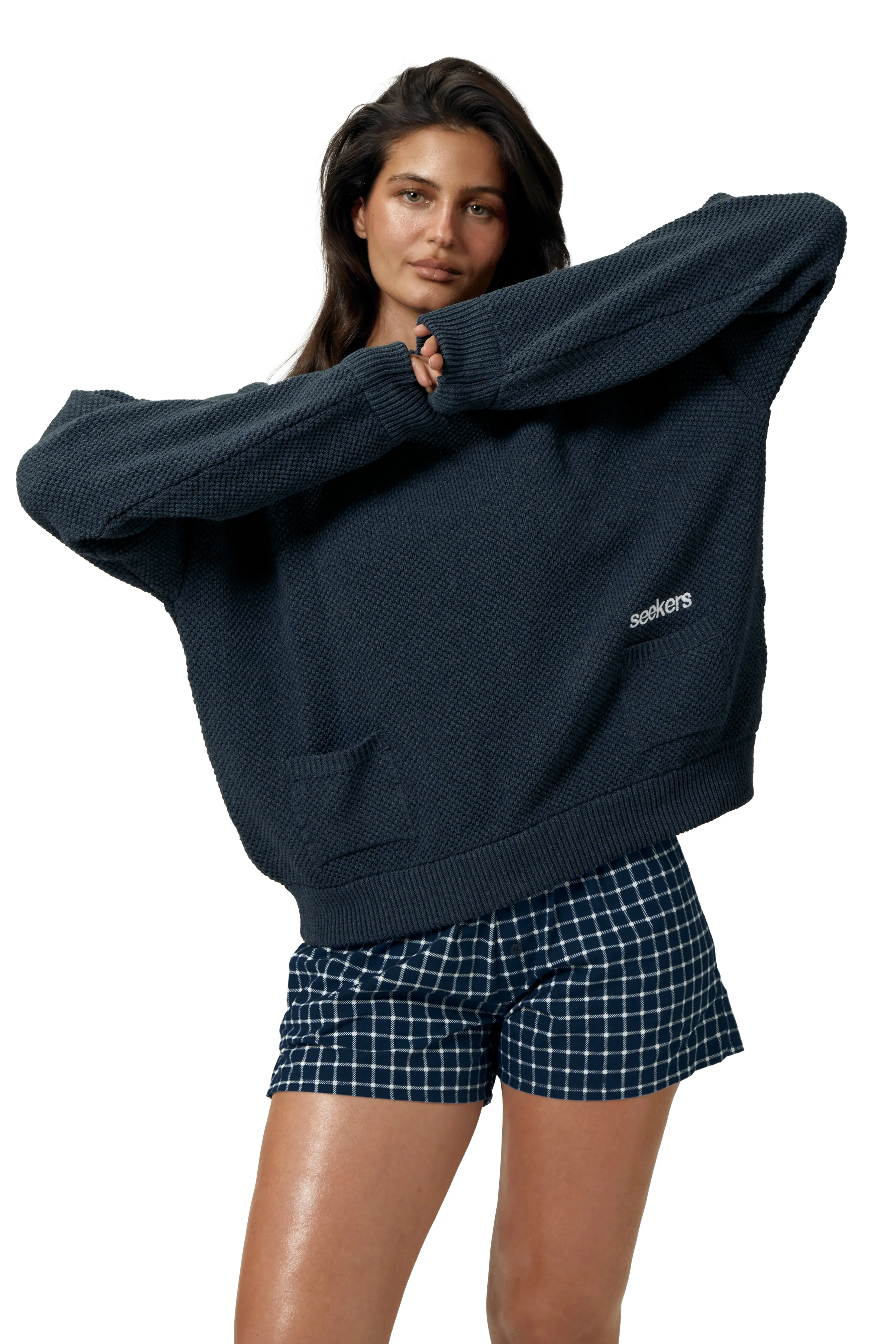 Lightweight Thermal Weave Jeanie Pocket Knit Sweater