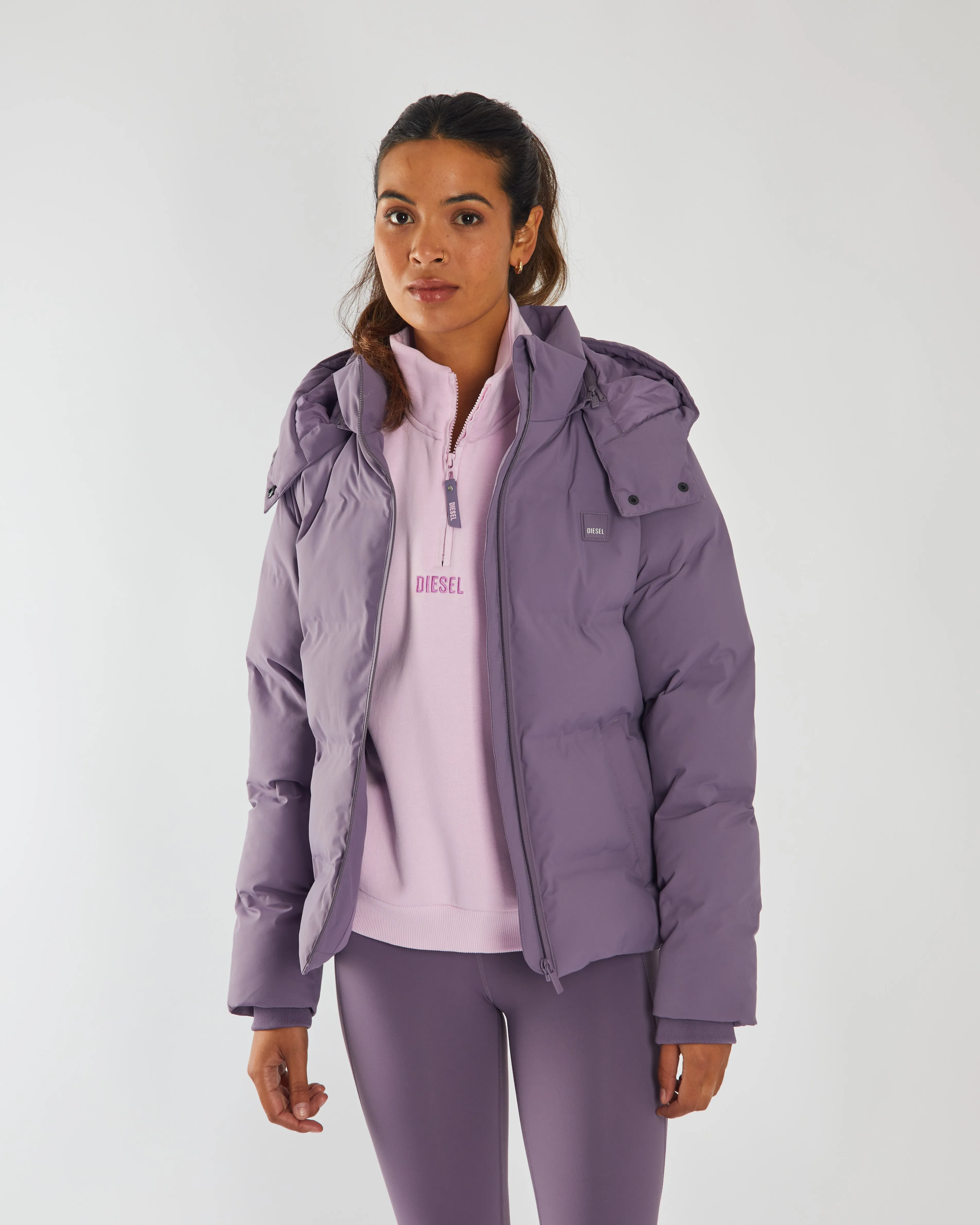 Belted Style Down Stuffed Aline Jacket Lavender Dust