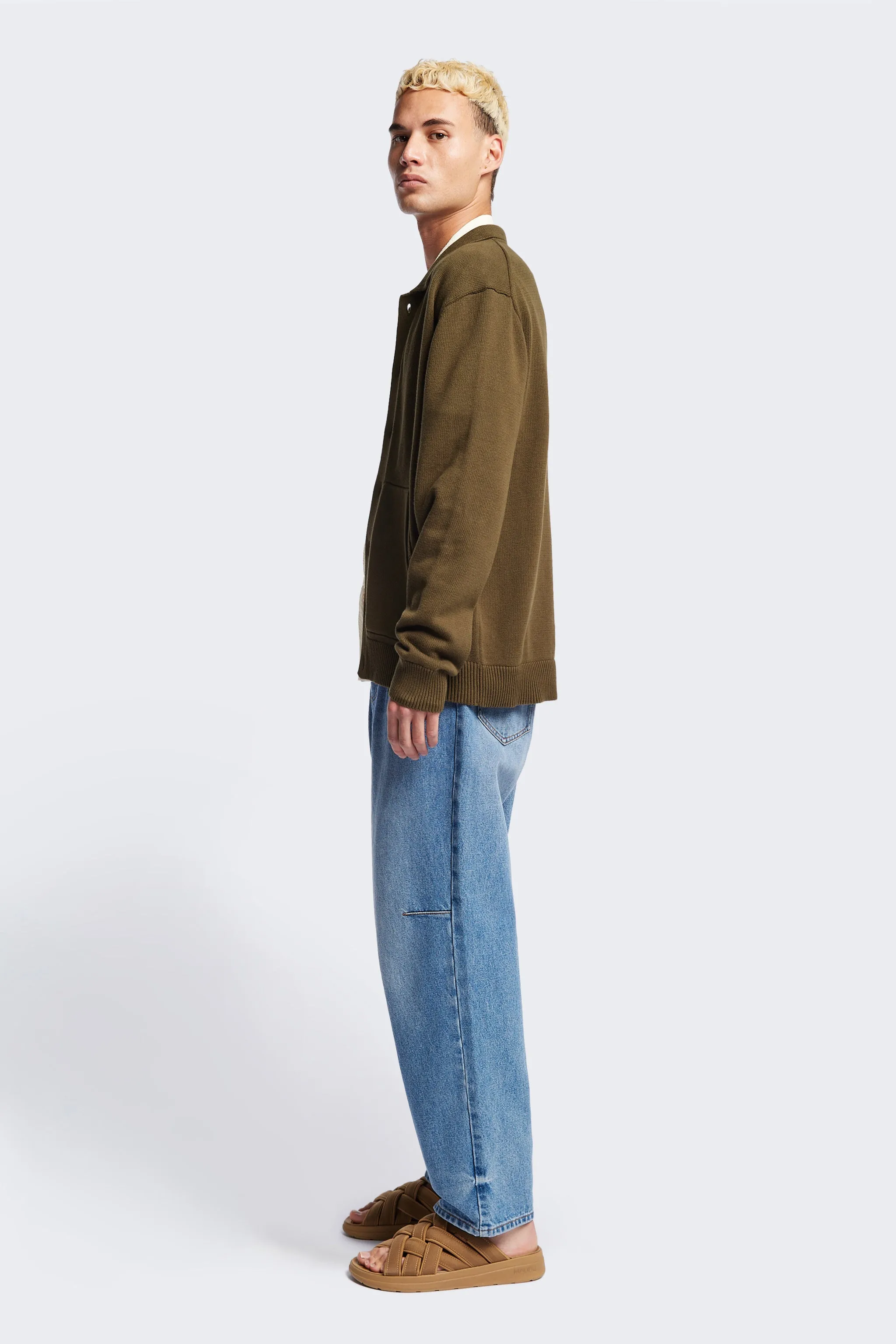 Urban Fashion Loop Back Finish Anvil Collar Cardigan Olive