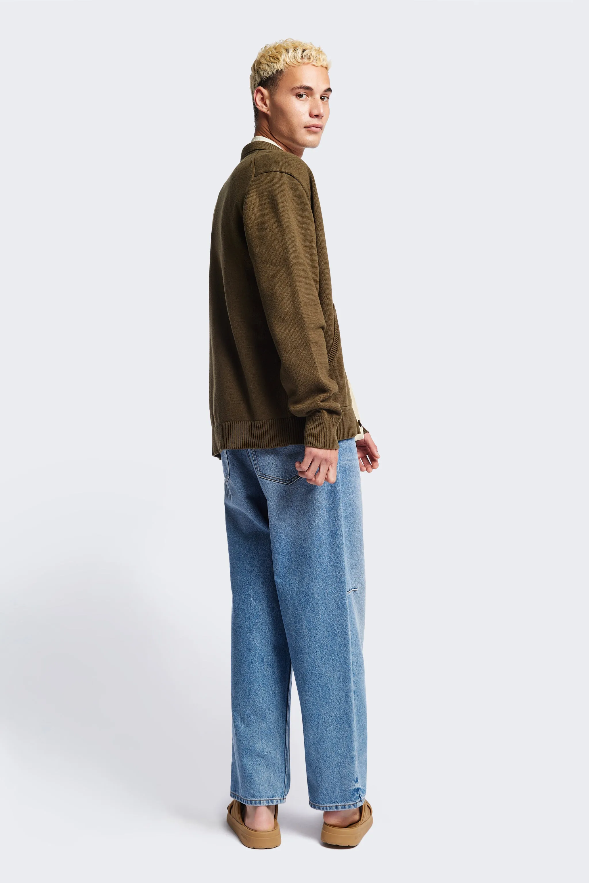 Anvil Collar Cardigan Olive Low Impact Dye Cozy Design