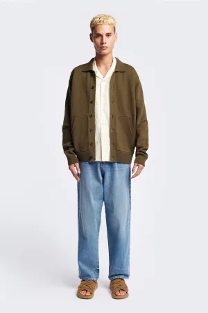 Anvil Collar Cardigan Olive Winter Travel Modern Outfit