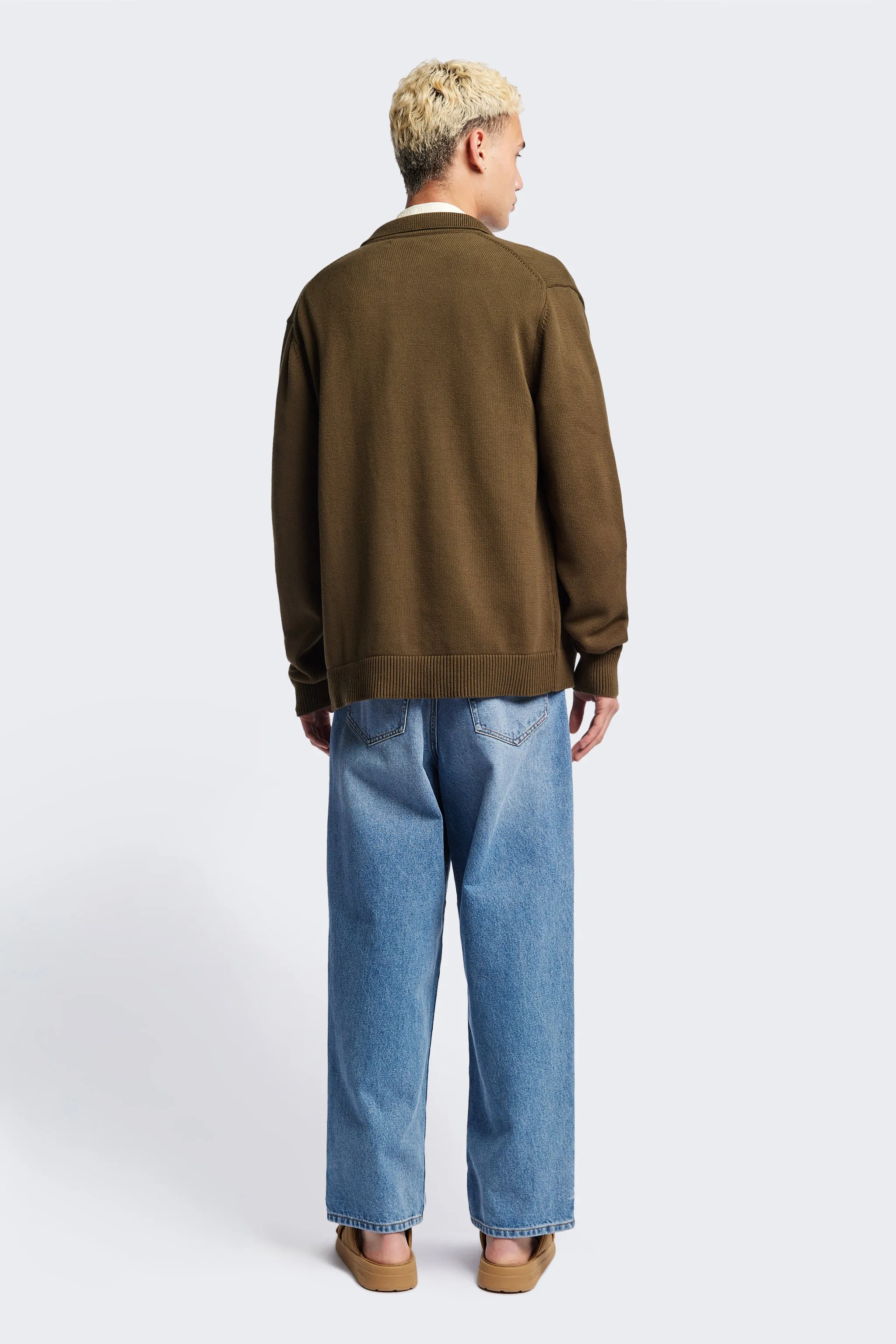 Anvil Collar Cardigan Olive Versatile Comforted Soft Palette