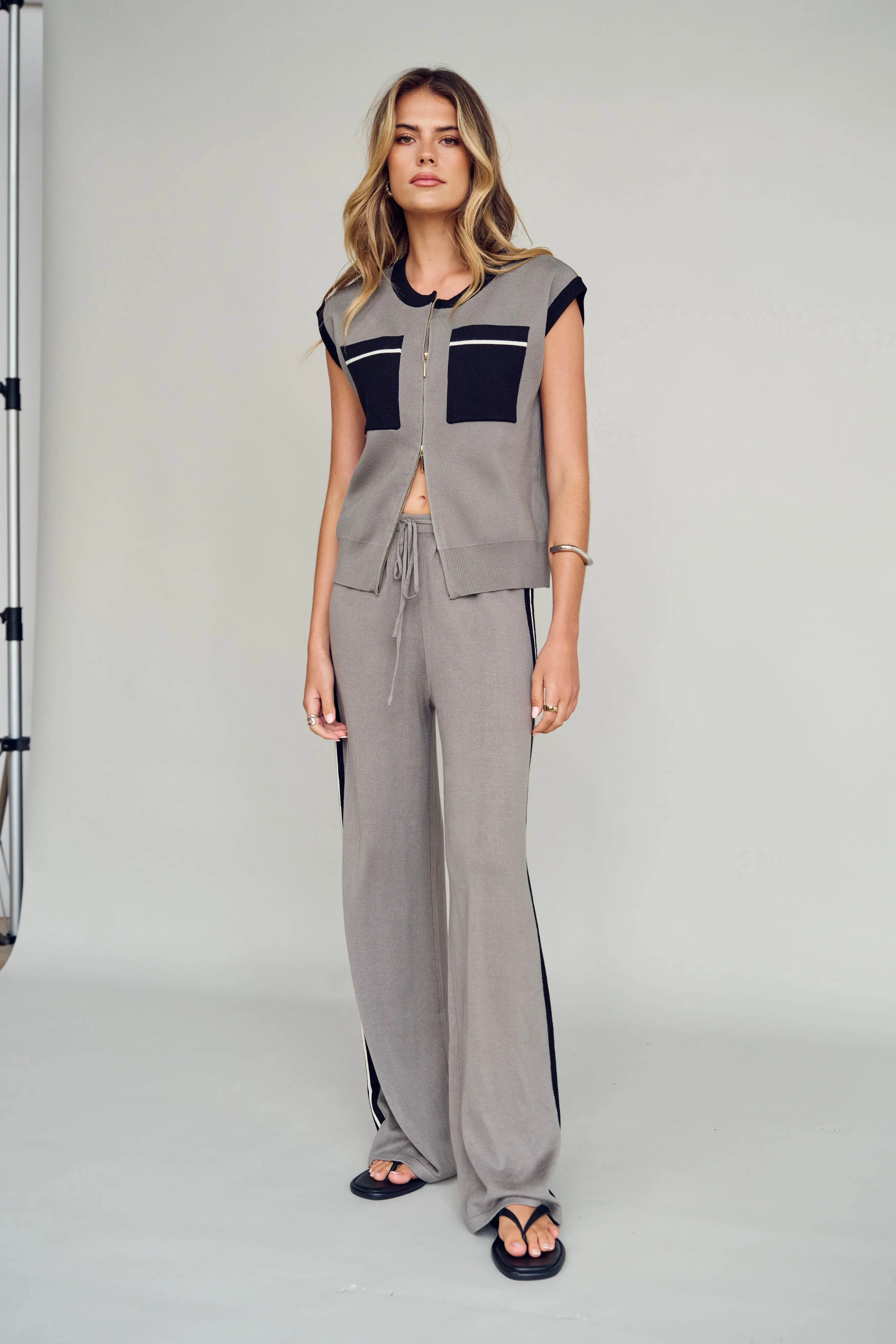 postpartum belt baby registry Axel Knit Wide Leg Pants - Khaki