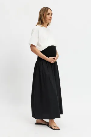 V neck Emmy Drop-Waist Jersey Poplin Midi Skirt - Black