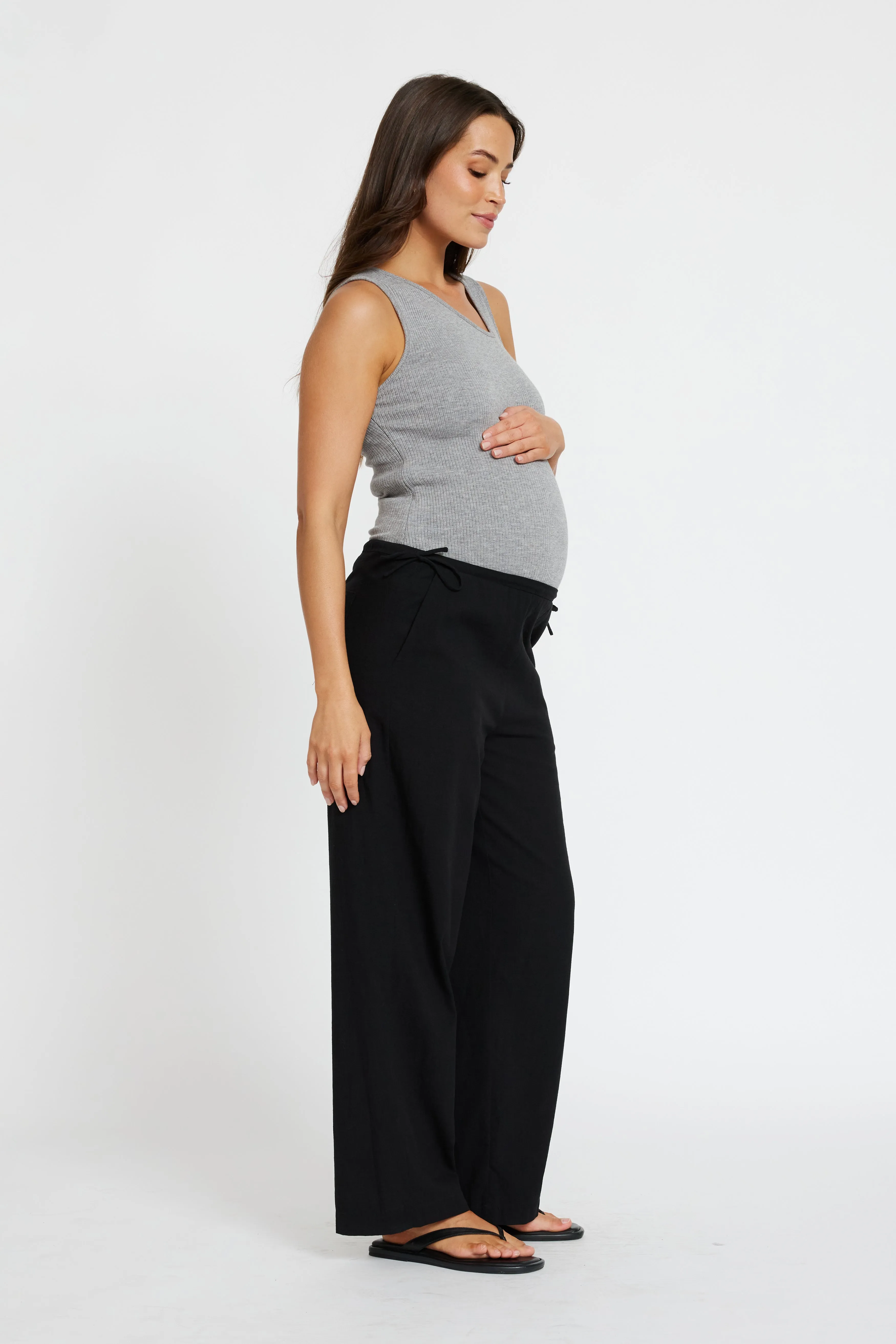 side opening Myra Barrel Leg Pant - Black