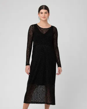 Leo Flocked Nursing Dress Black Floral Print Maternity Jumpsuit