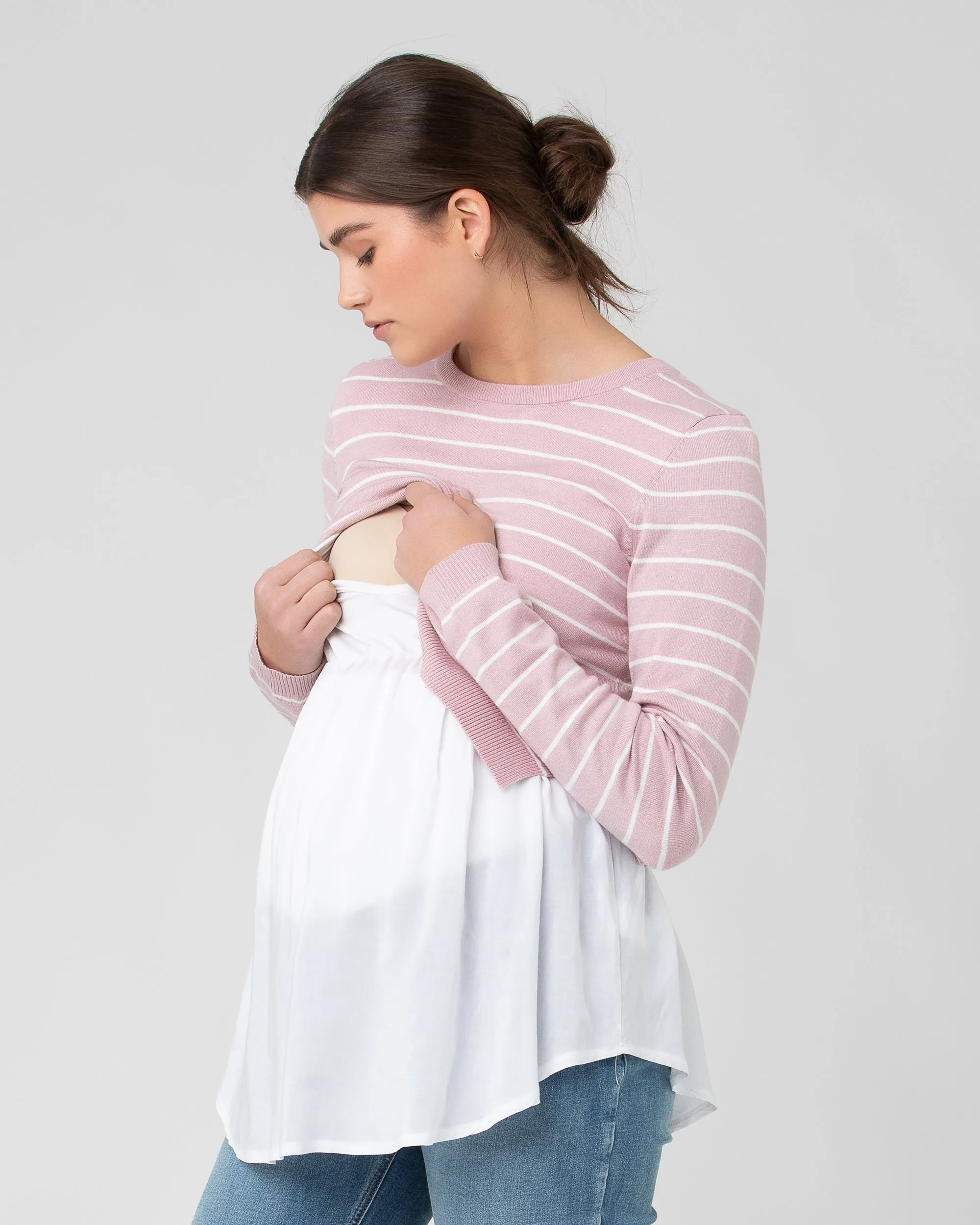 baby safe zipper Sia Nursing Knit Dusty Pink / White