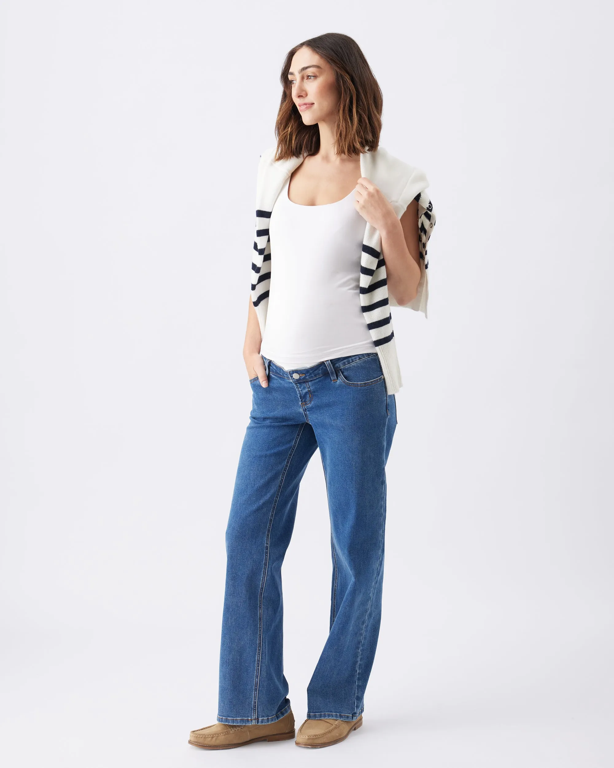 midi dress hospital essentials Hanna Nursing Knit  White / Navy