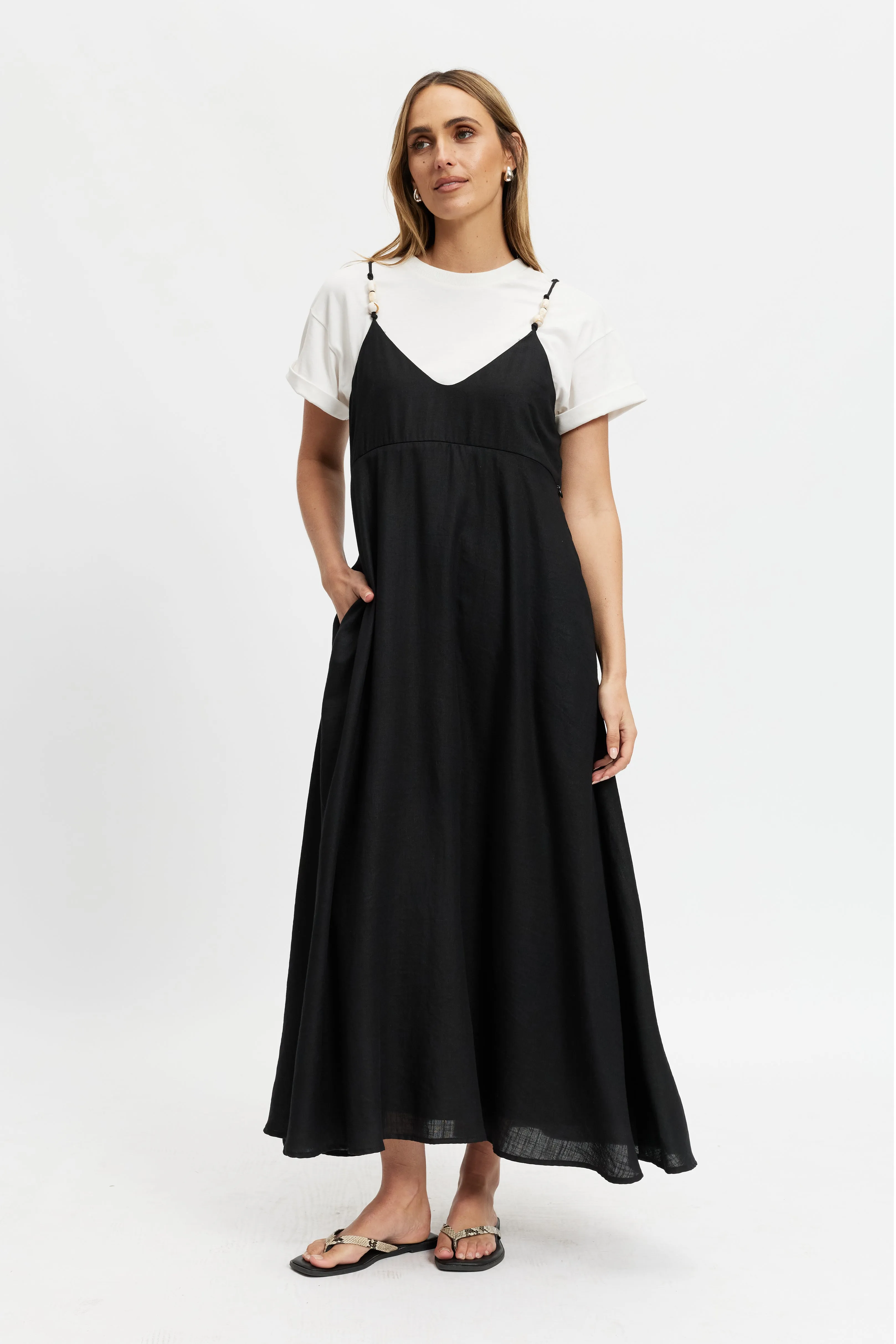 easy nursing Olivia Layered Two-Piece Babydoll Dress - Black / White