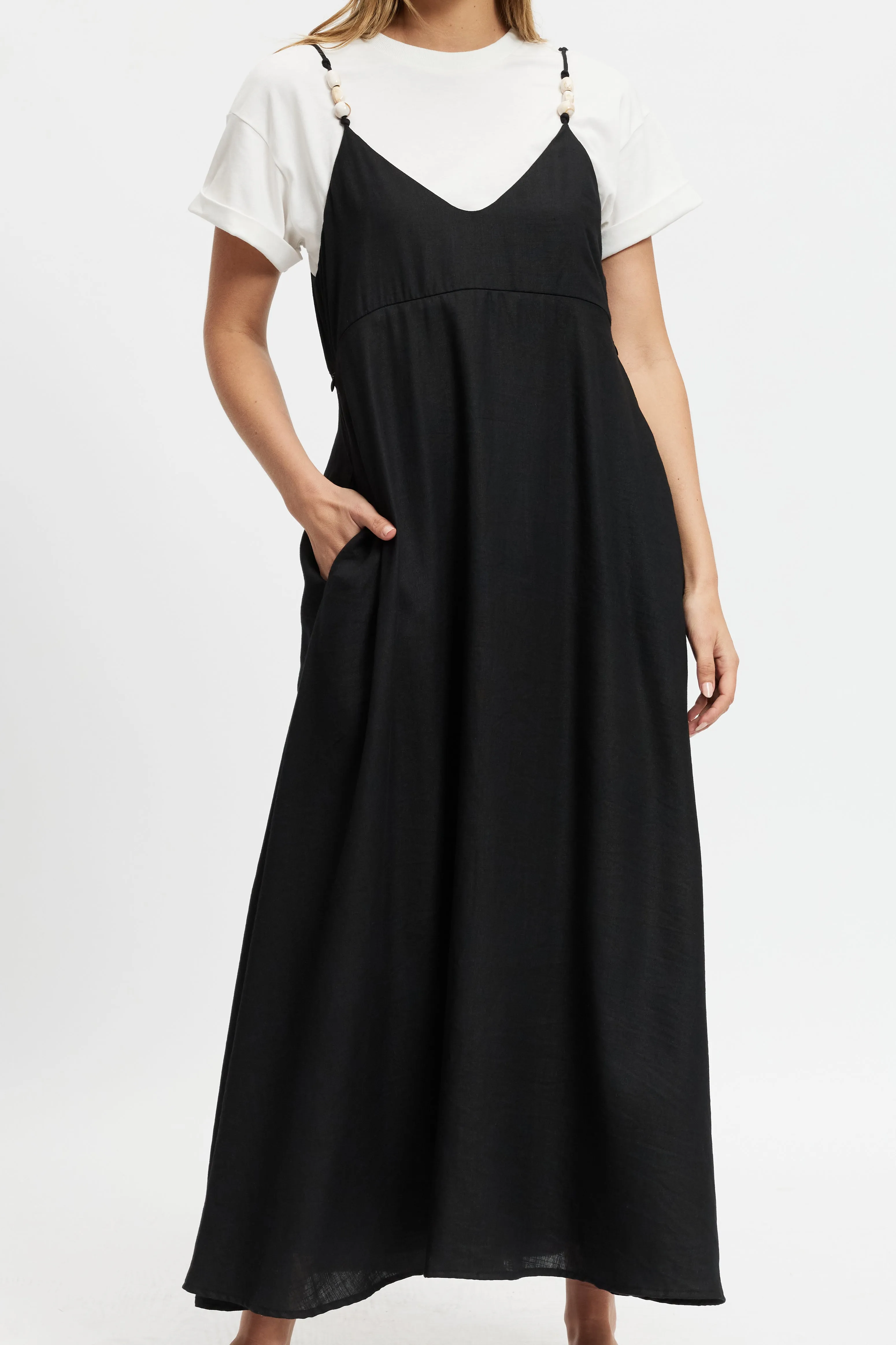 Olivia Layered Two-Piece Babydoll Dress - Black / White snap closure Durable Stitching