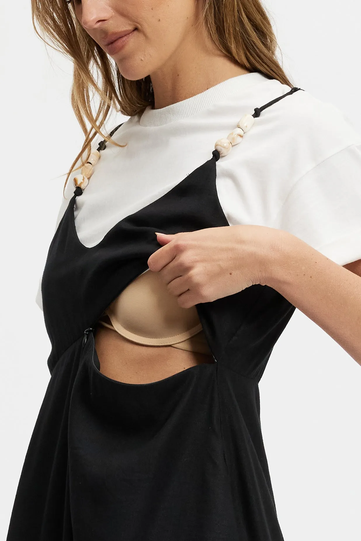 Floral Print Olivia Layered Two-Piece Babydoll Dress - Black / White