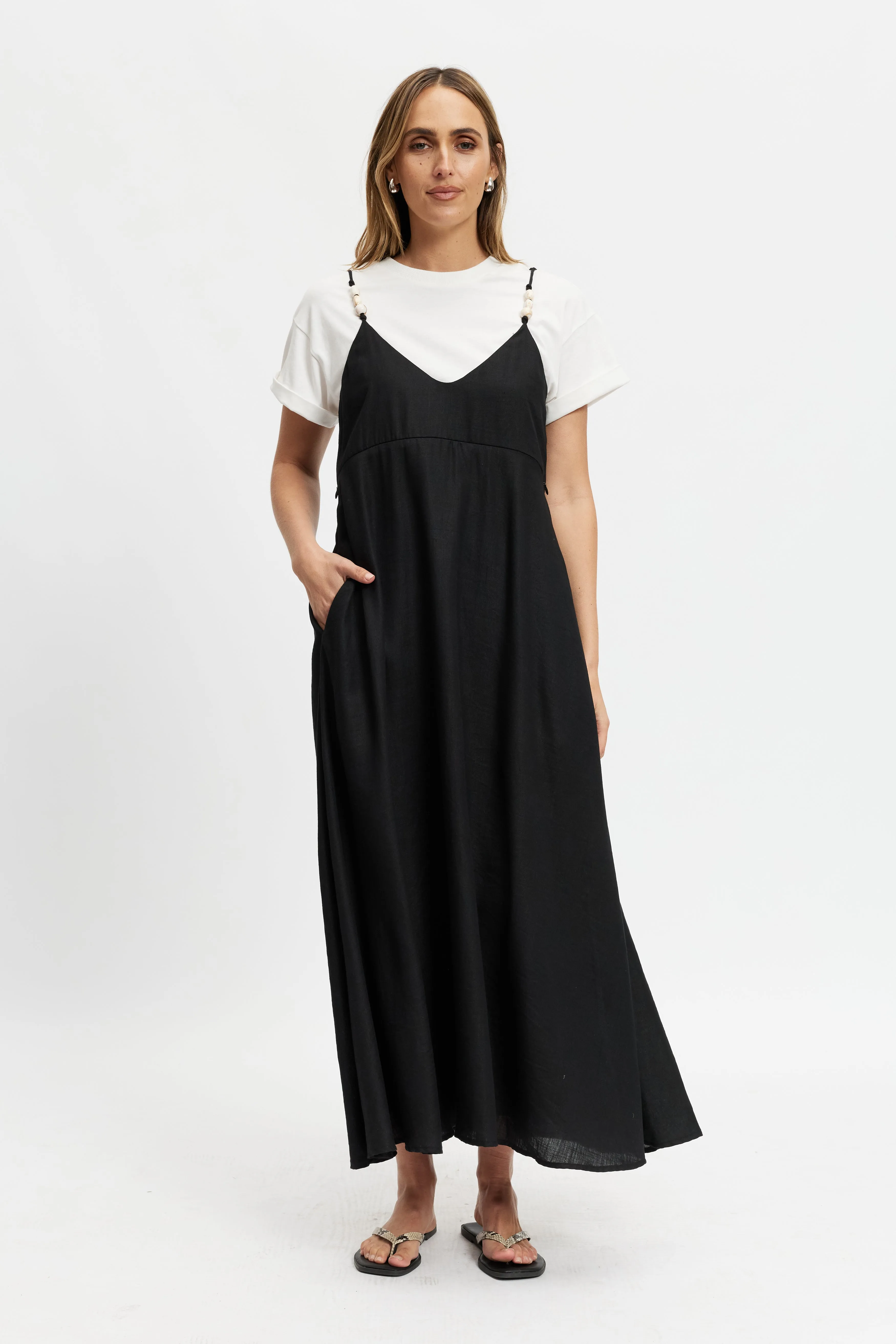 Soft Waistband Olivia Layered Two-Piece Babydoll Dress - Black / White