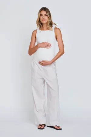 Myra Stripe Barrel Leg Pant - White / Beige nursing cover up