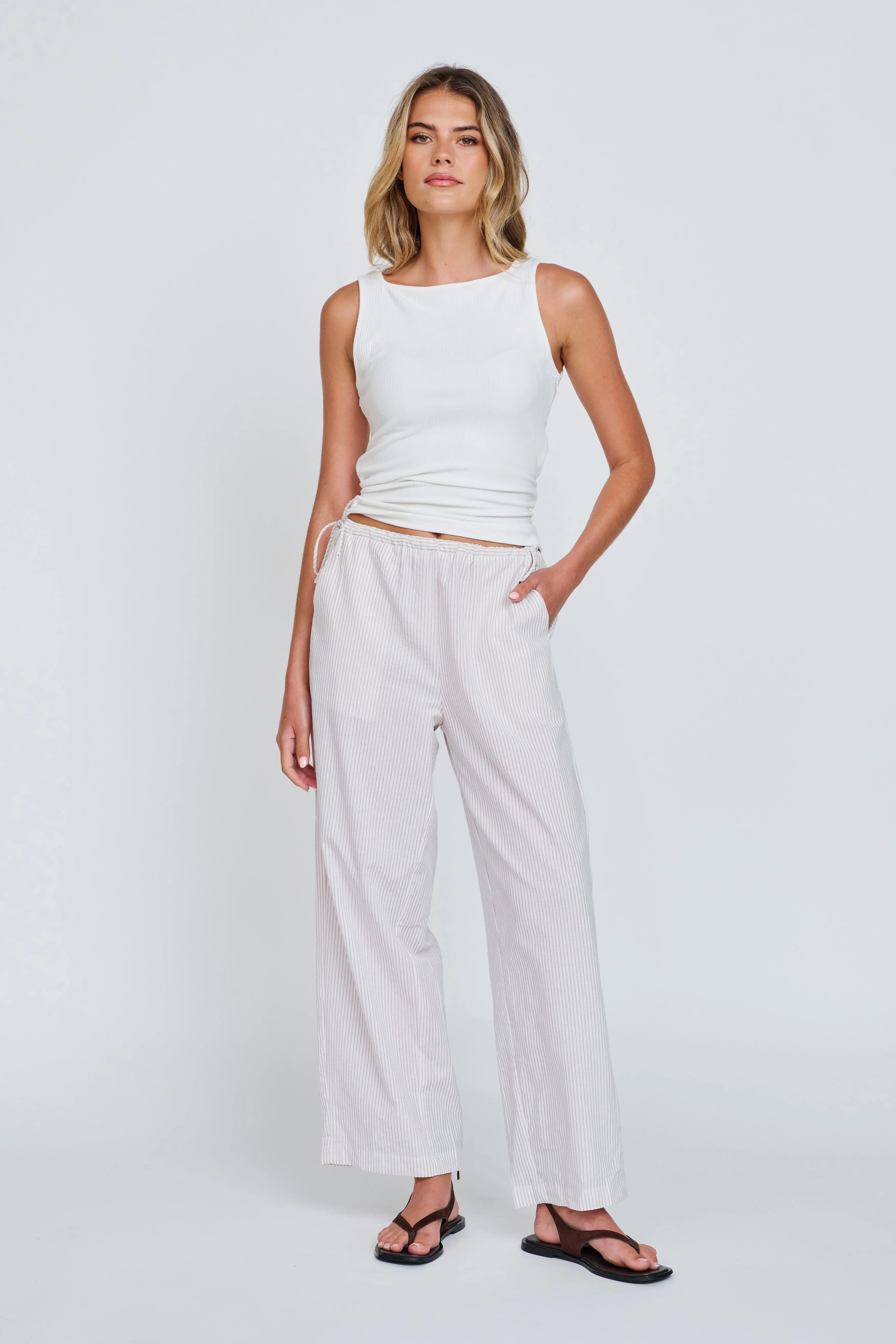 newborn ready Odor Resistant Myra Stripe Barrel Leg Pant - White / Beige