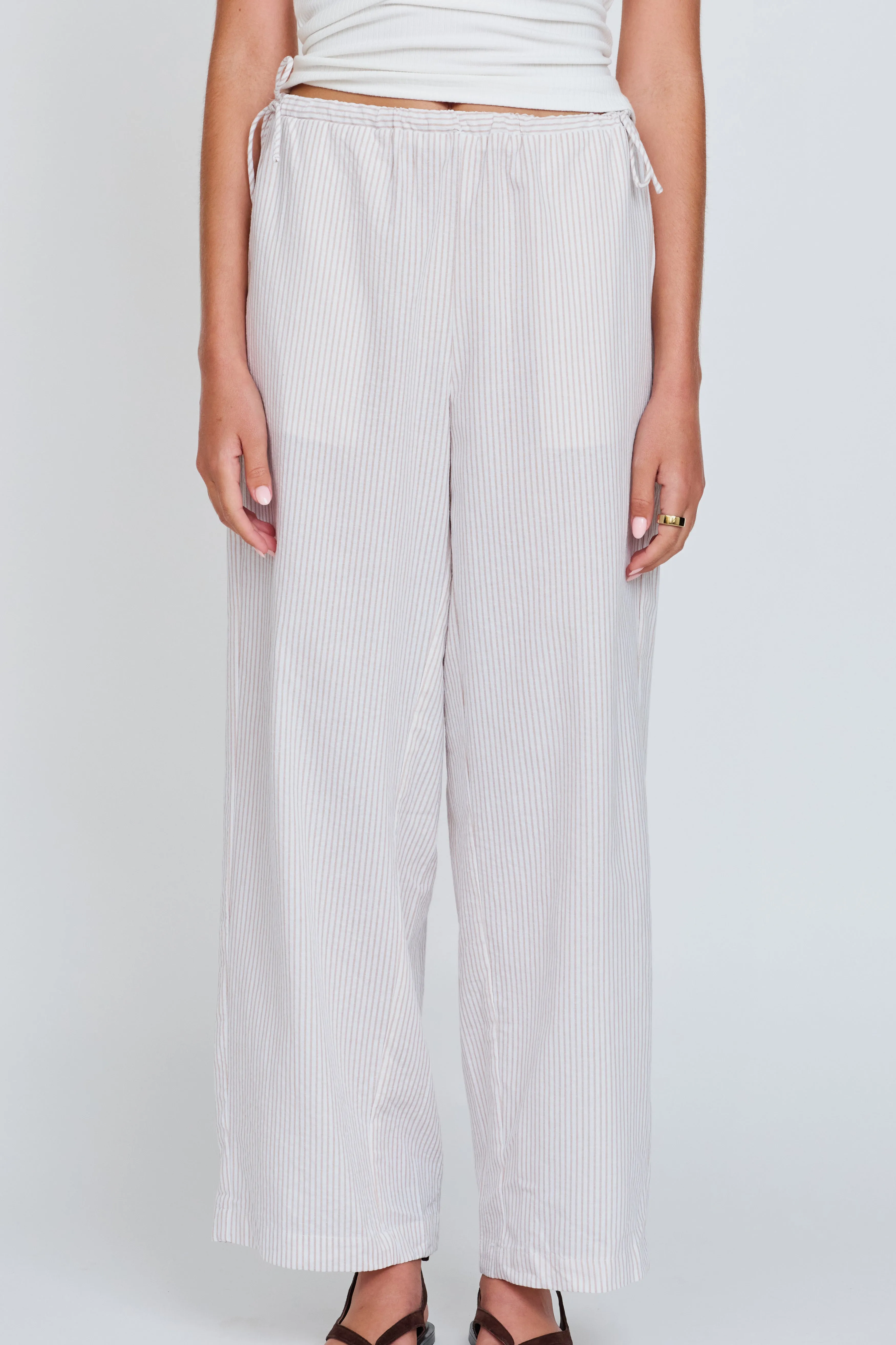 Myra Stripe Barrel Leg Pant - White / Beige baby support