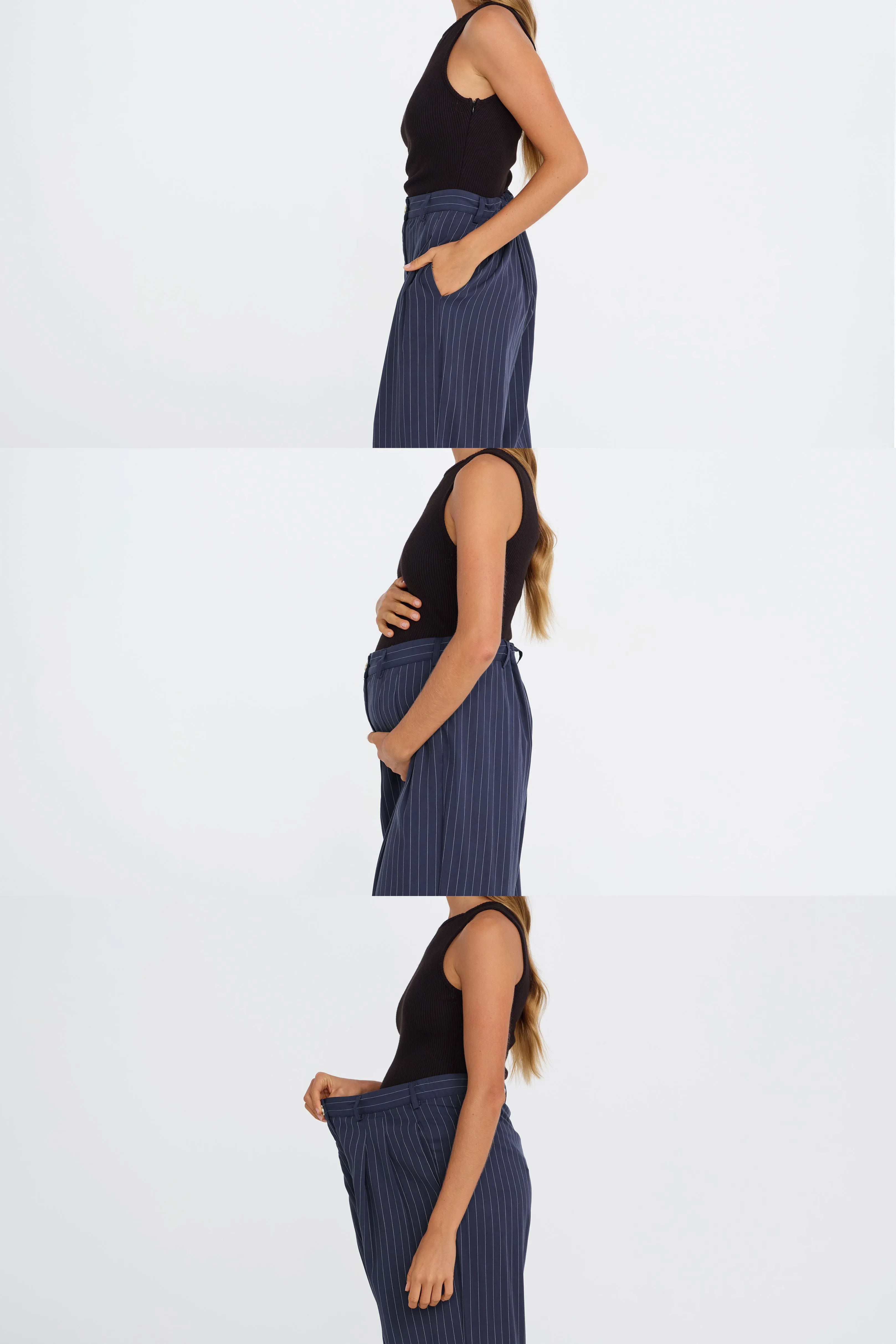 belly coverage breastfeeding pillow Bambi Pinstripe Adjustable Wide Leg Pant  - Navy / White