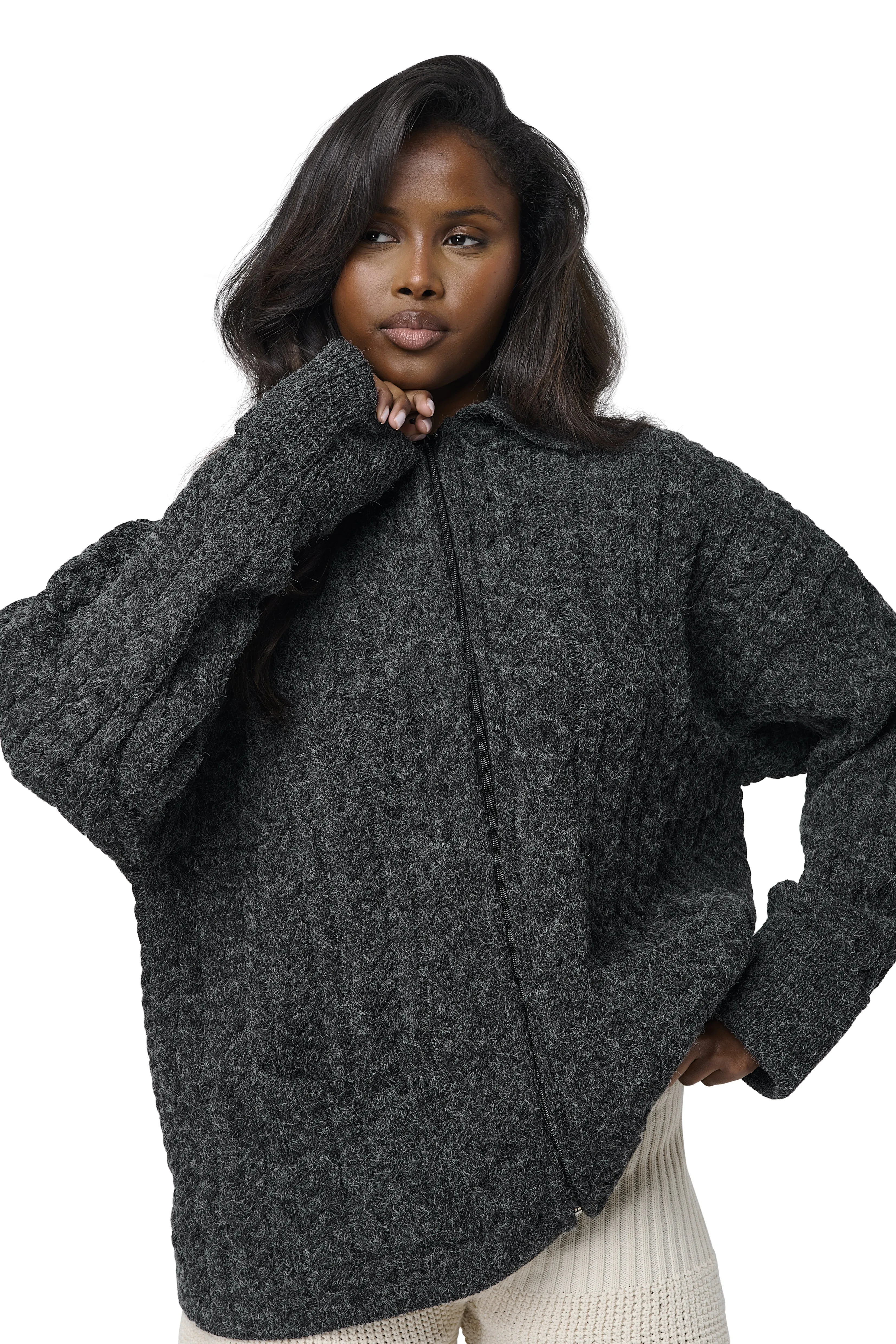 Barn Boxy Zip Knit Jacket Non Chlorine Bleach Safe Durable Stitching