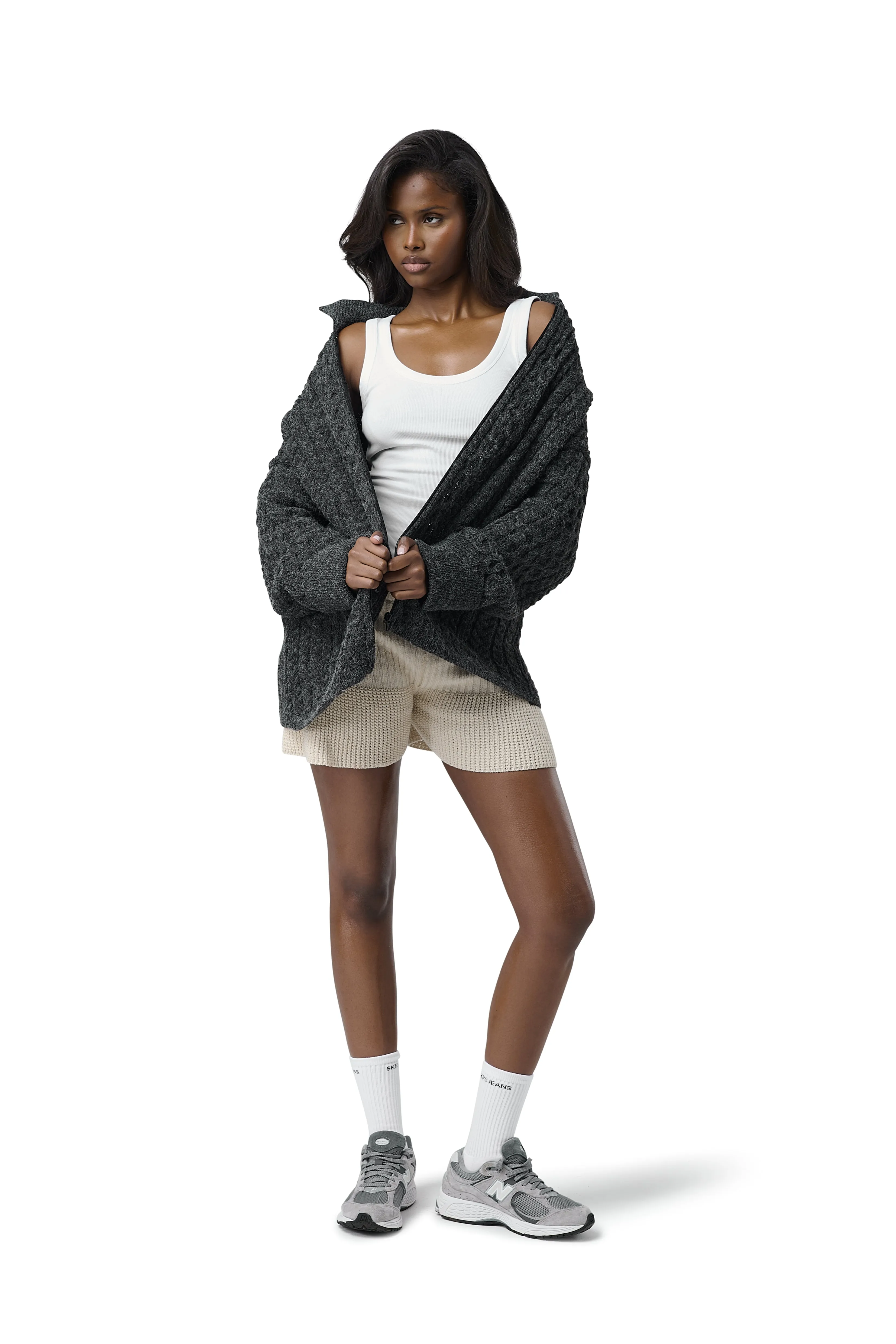 Recycled Polyester Thread Ventilated Mesh Panel Barn Boxy Zip Knit Jacket