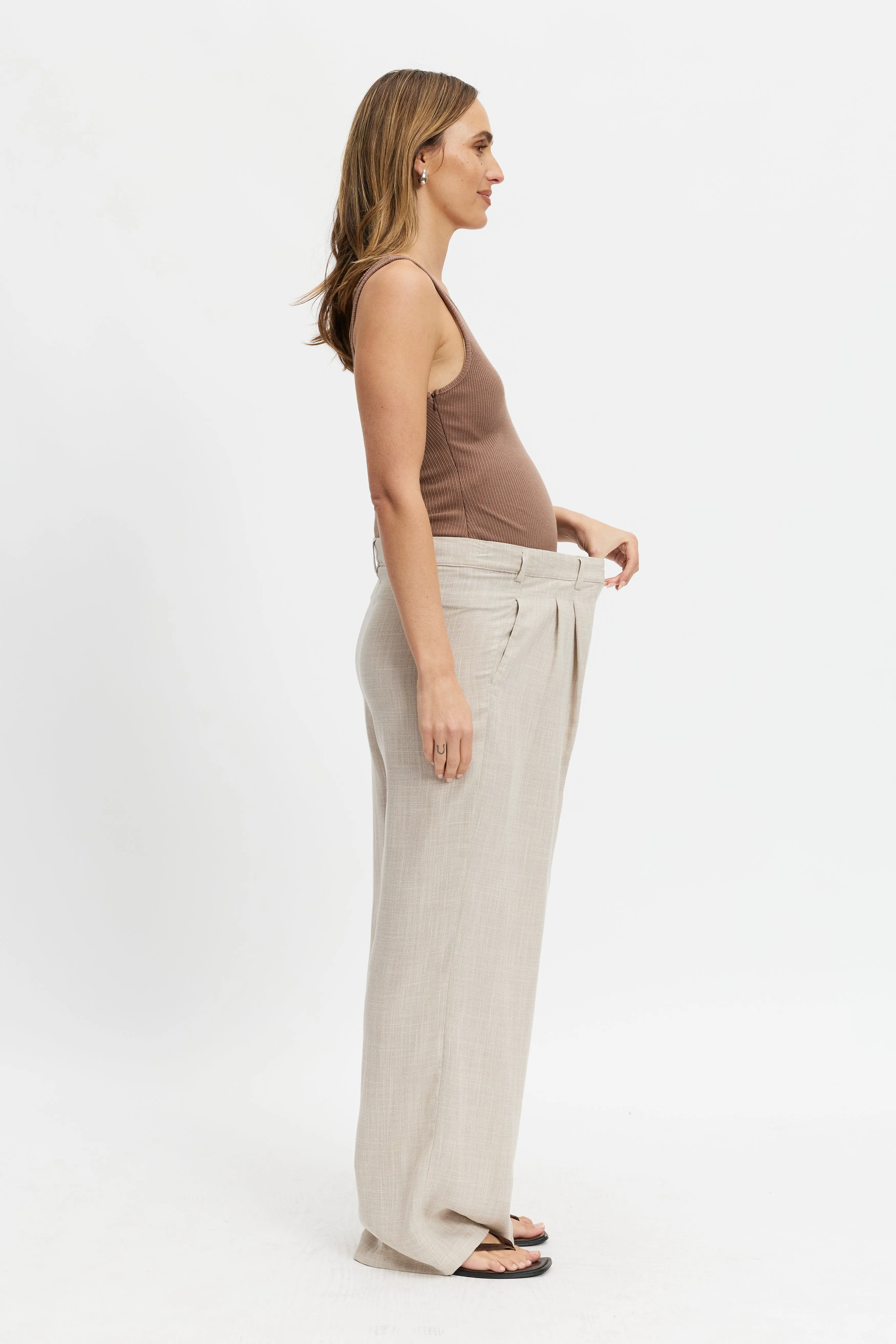 Breathable mesh Pocket Design Bailey Adjustable Wide-Leg Trouser - Natural