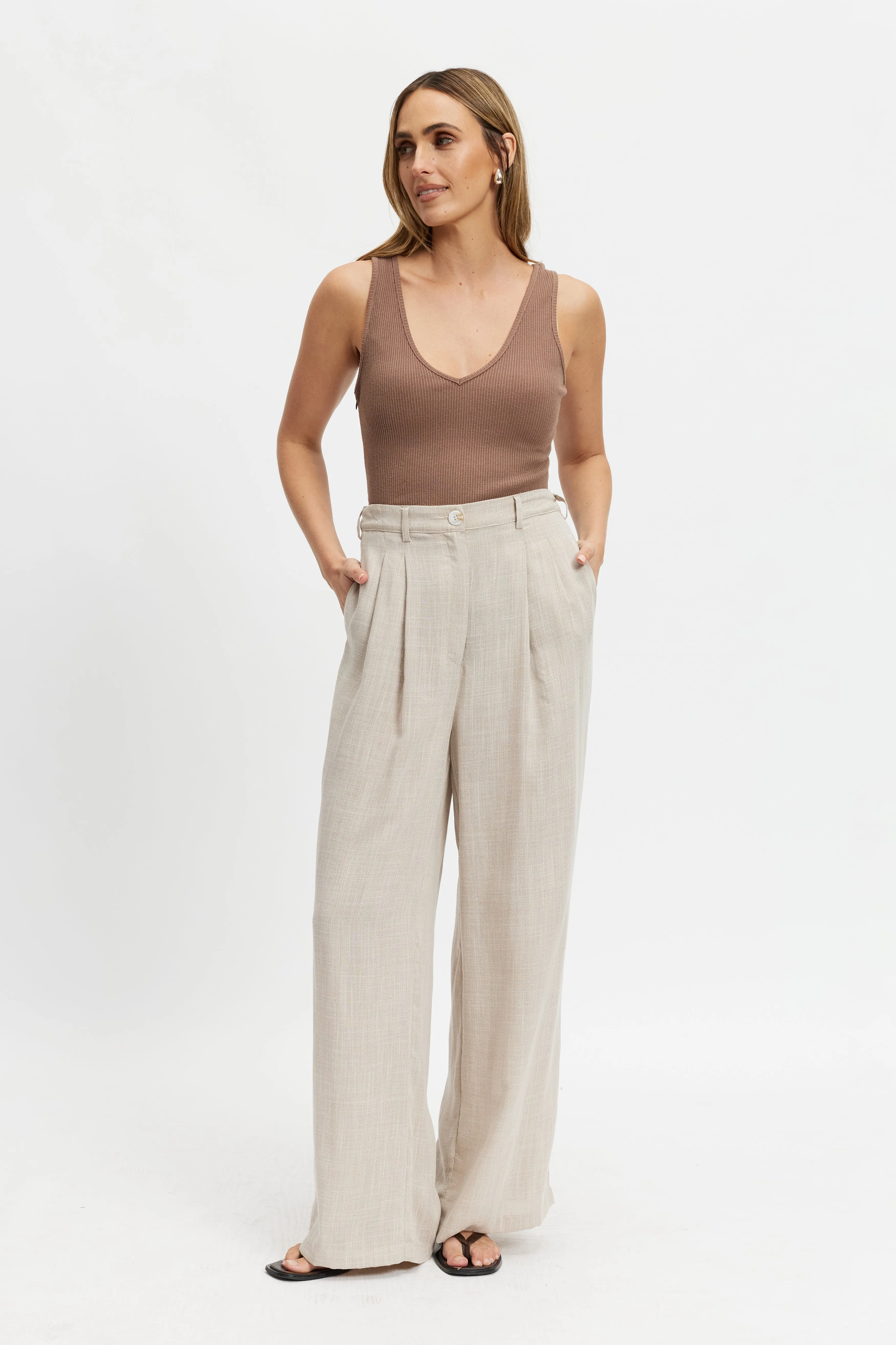 sleep mask included Bailey Adjustable Wide-Leg Trouser - Natural