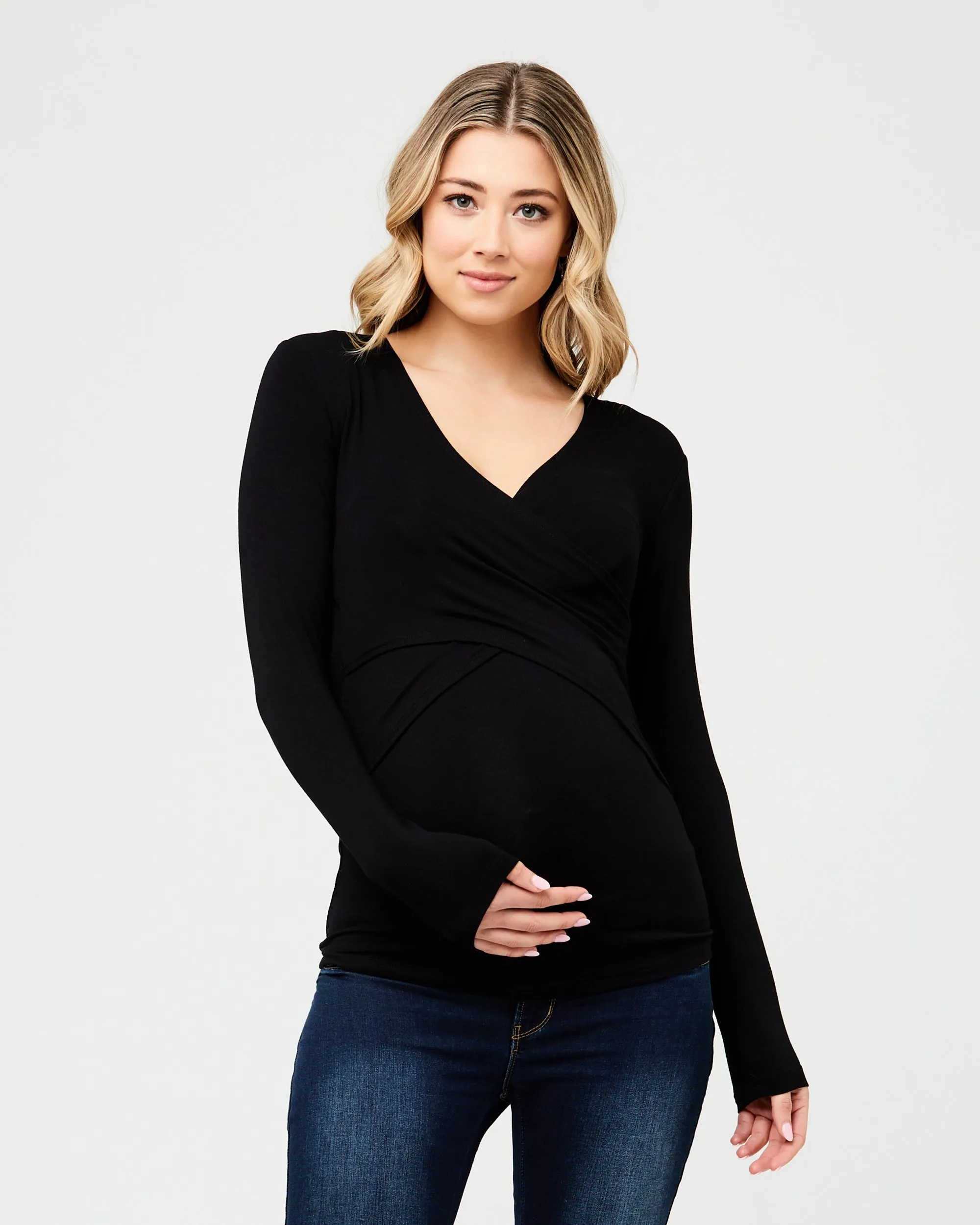 postpartum phase jogging mom Embrace Long Sleeve Nursing Top Black