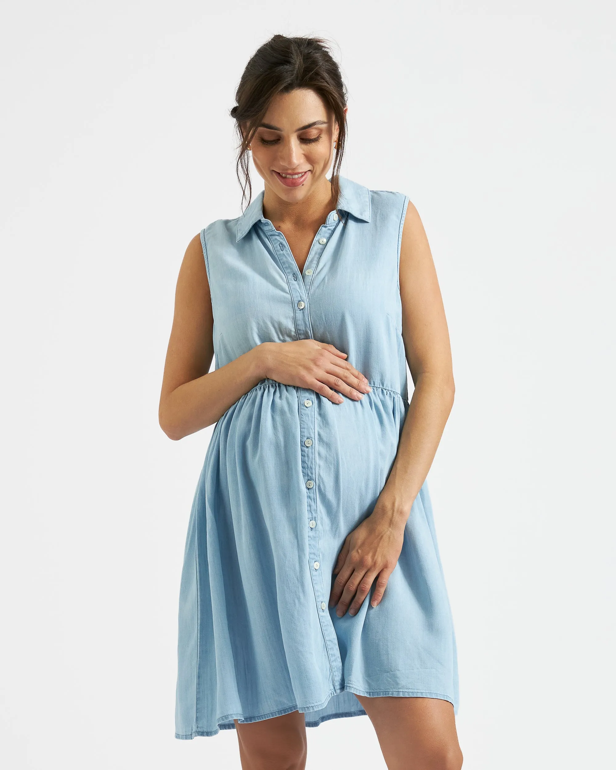 discreet nursing Double Layer Bec Chambray Dress  Clean Fade