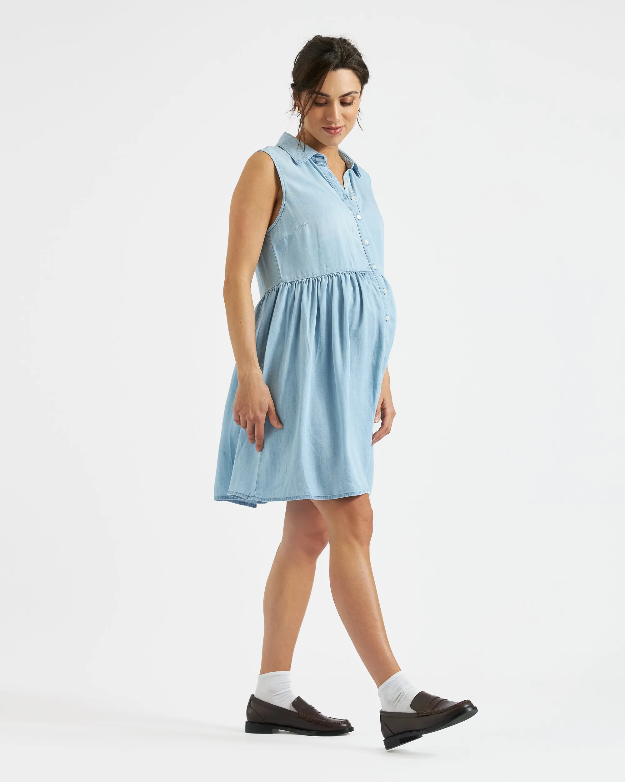 heating pad pocket Roll-Up Sleeves Bec Chambray Dress  Clean Fade