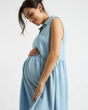 Empire Waist Bec Chambray Dress  Clean Fade