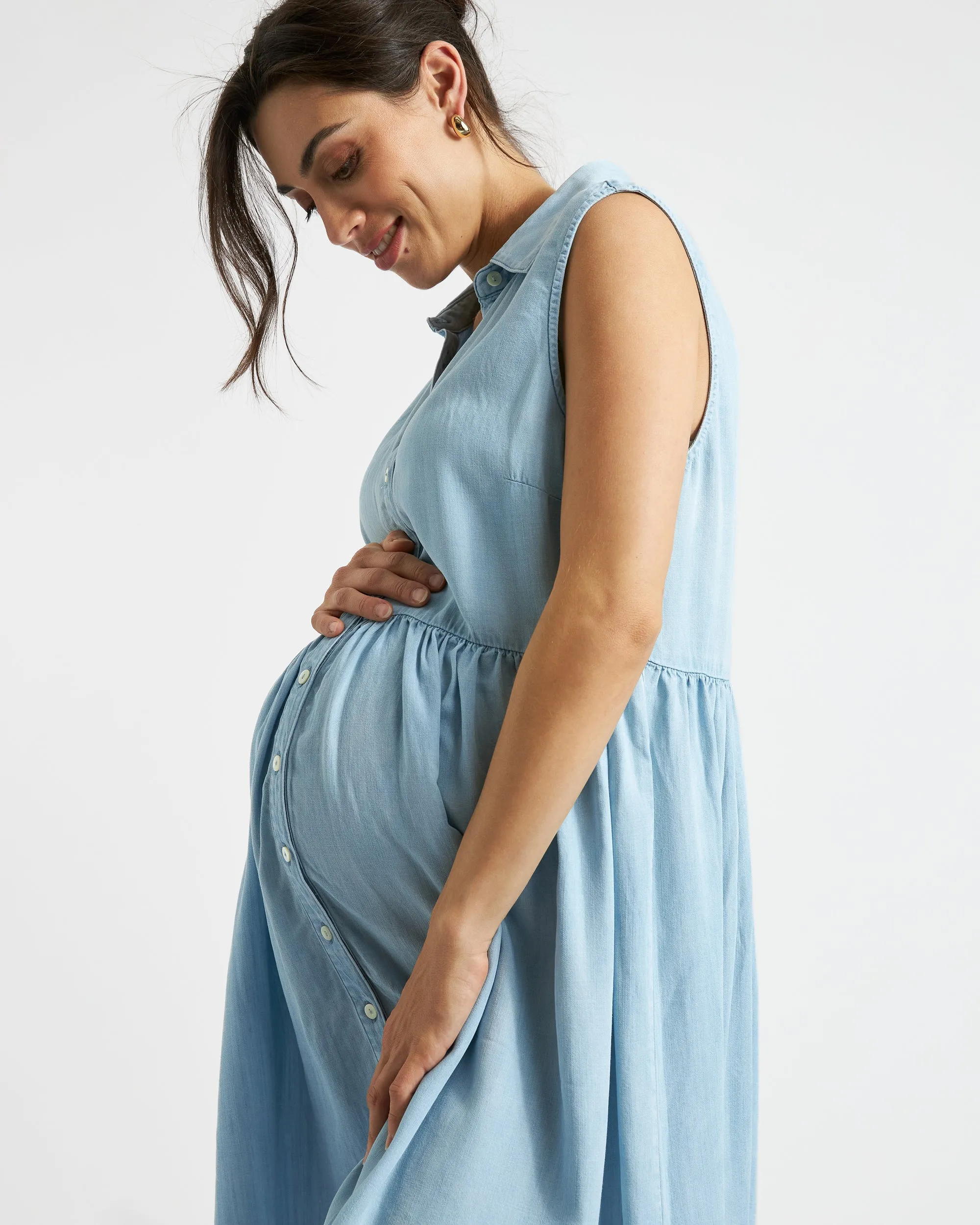 Empire Waist Bec Chambray Dress  Clean Fade