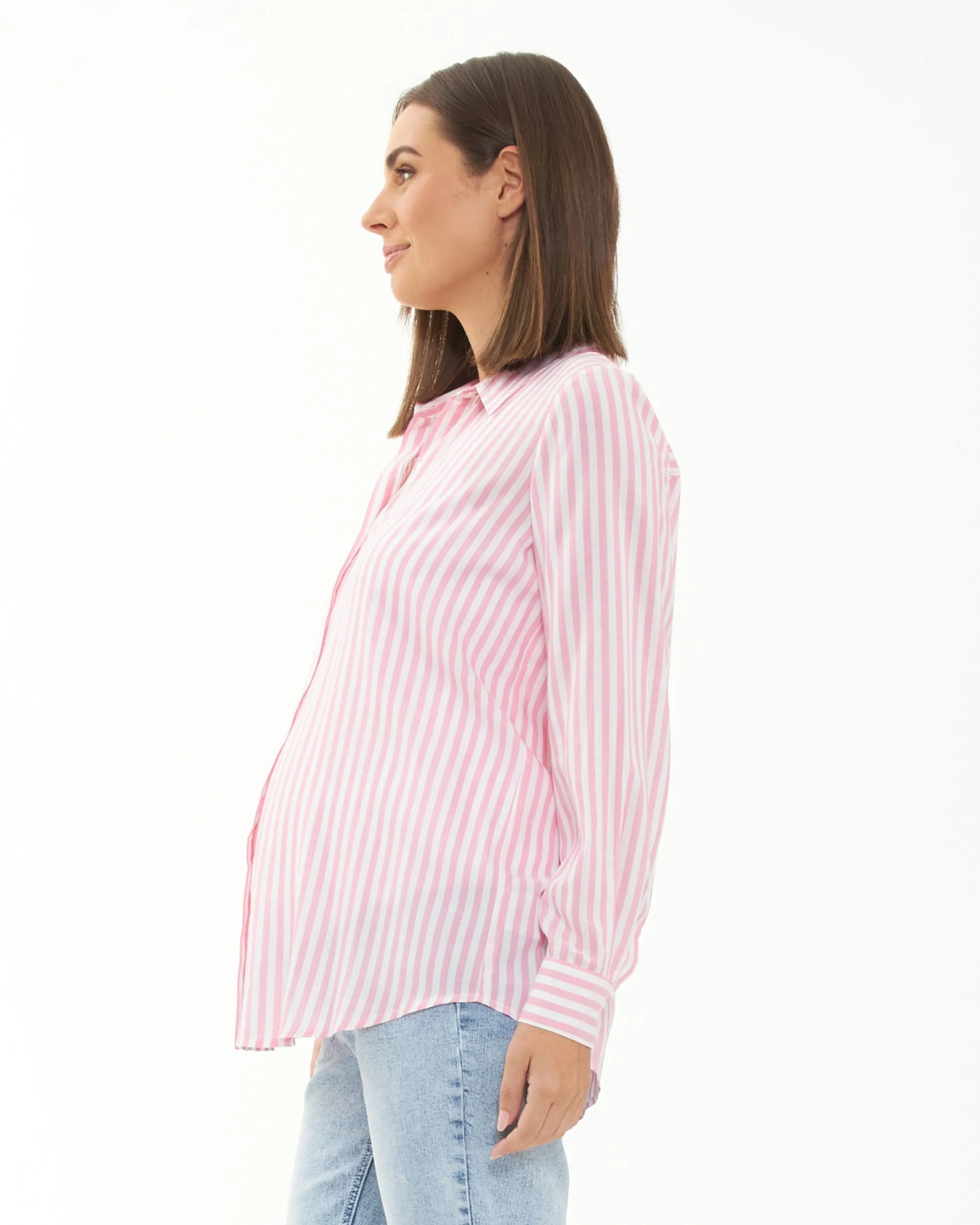 maternity essentials Emmy Stripe Shirt Bubble Gum / White