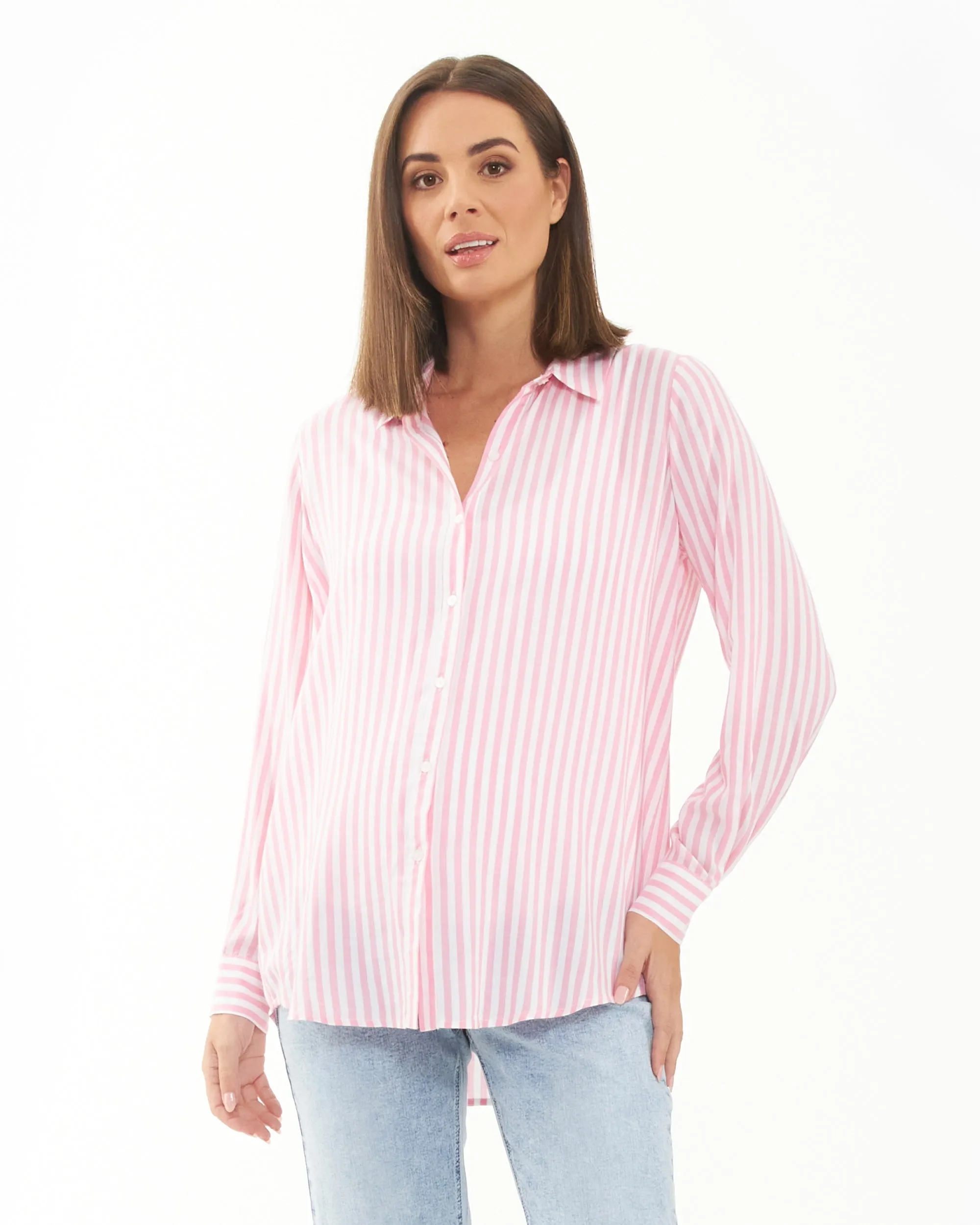 labor robe Sleeveless Design Emmy Stripe Shirt Bubble Gum / White