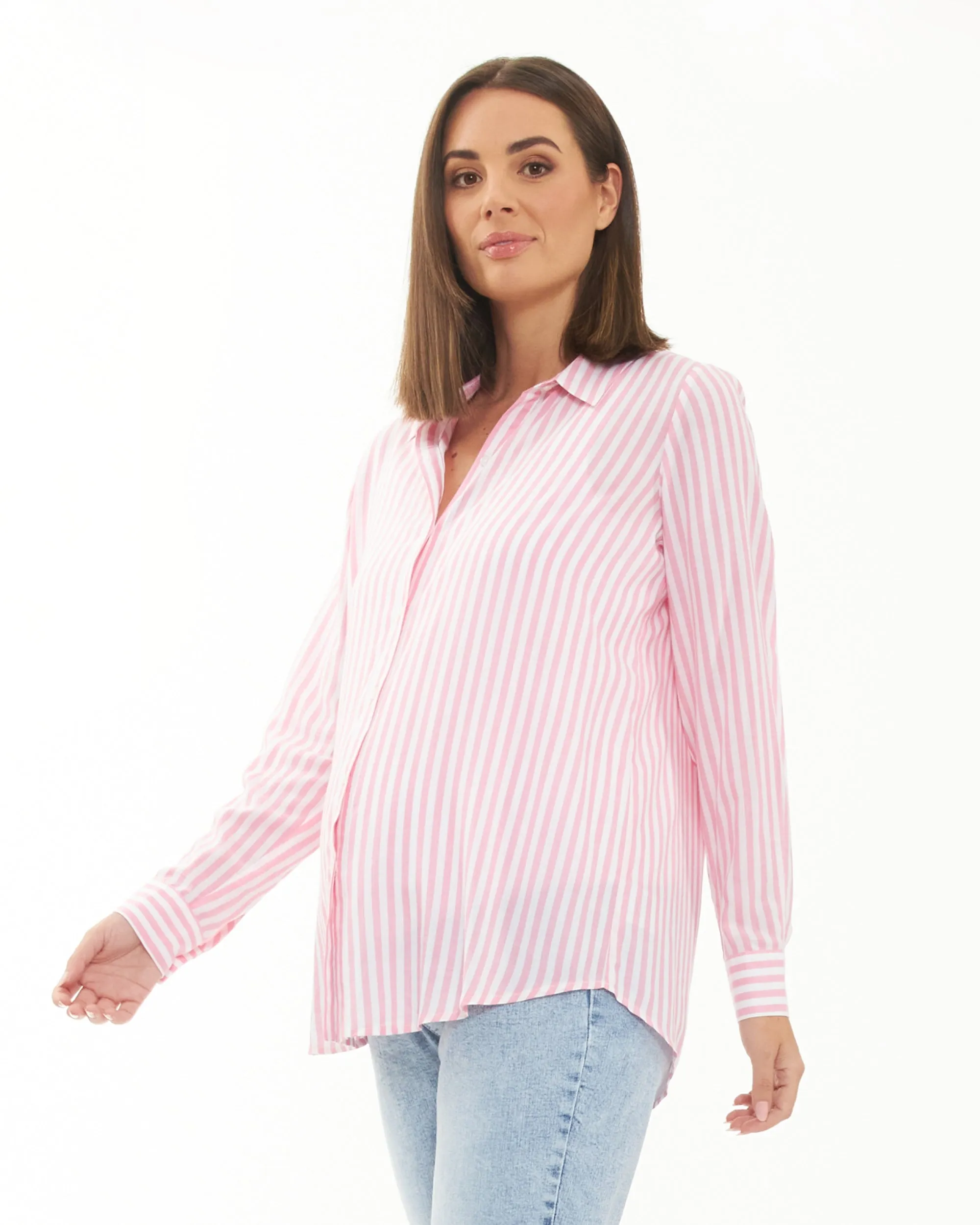 Luxury Feel Emmy Stripe Shirt Bubble Gum / White