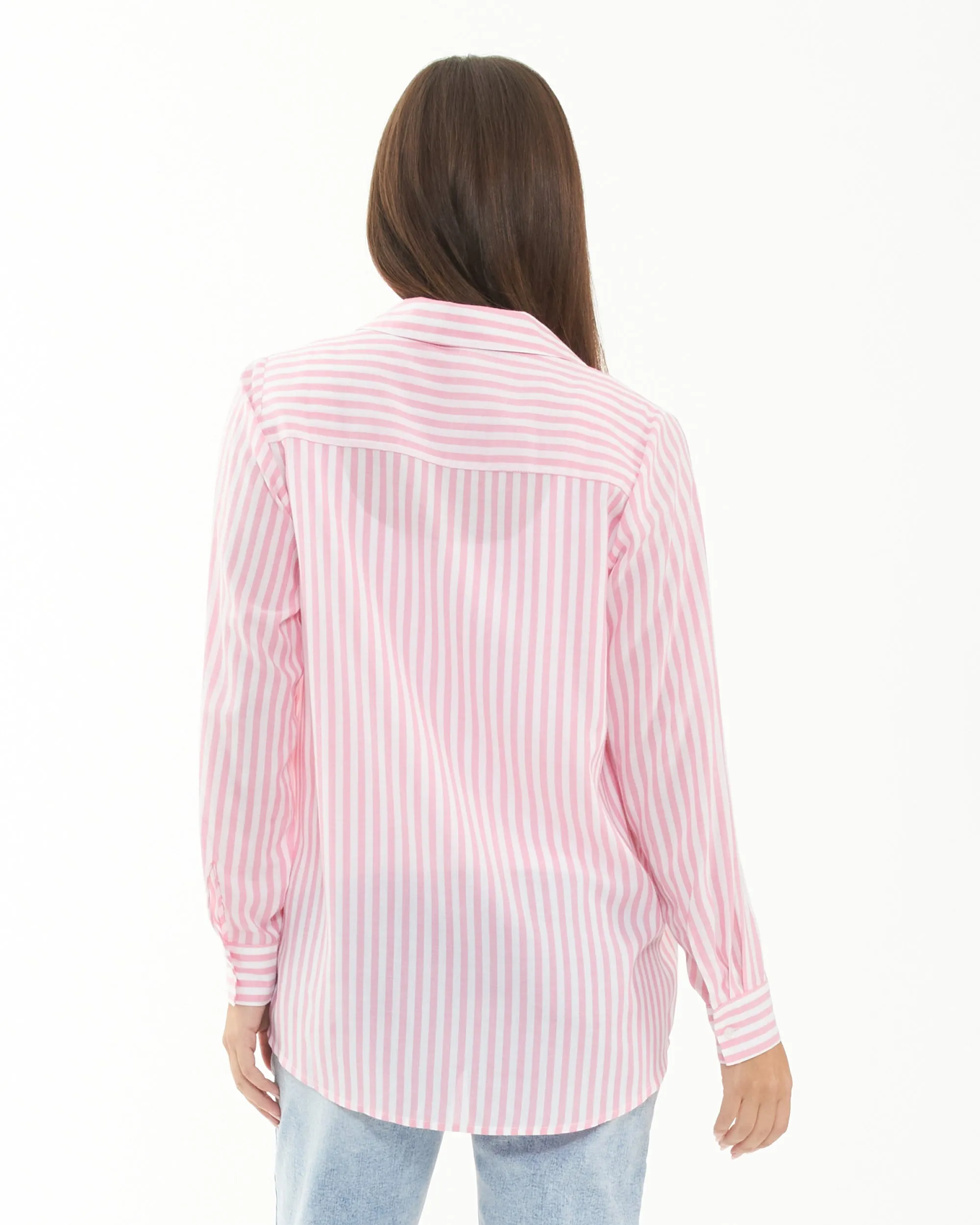 Emmy Stripe Shirt Bubble Gum / White no underwire Roll-Up Sleeves