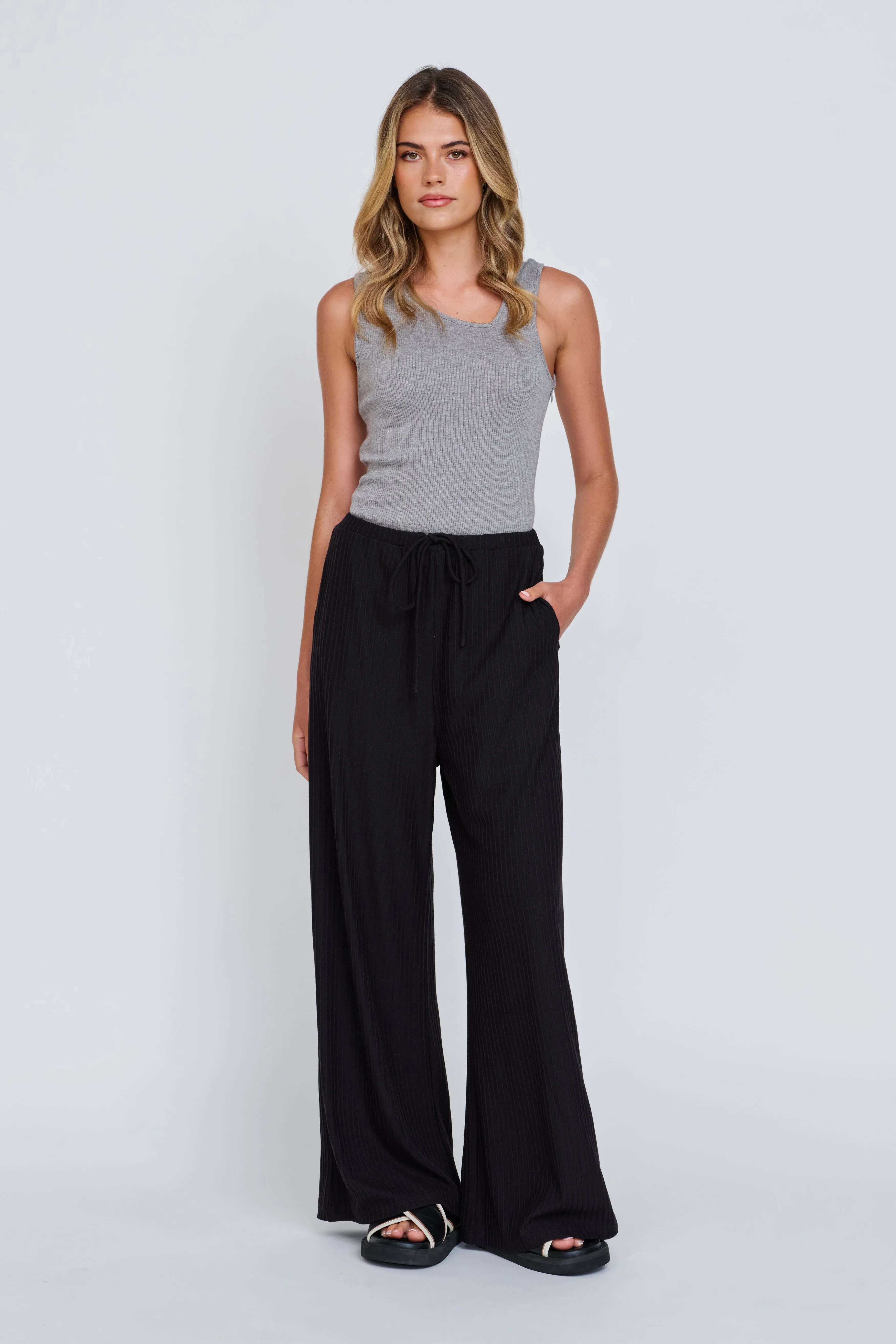 Ivy 2.0 Ribbed Wide Leg Pant - Black elegant design outdoor maternity