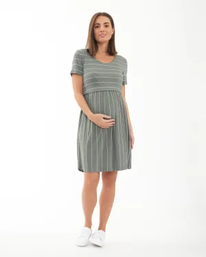 Crop Top Nursing Dress Olive / White maternity swimwear postpartum recovery