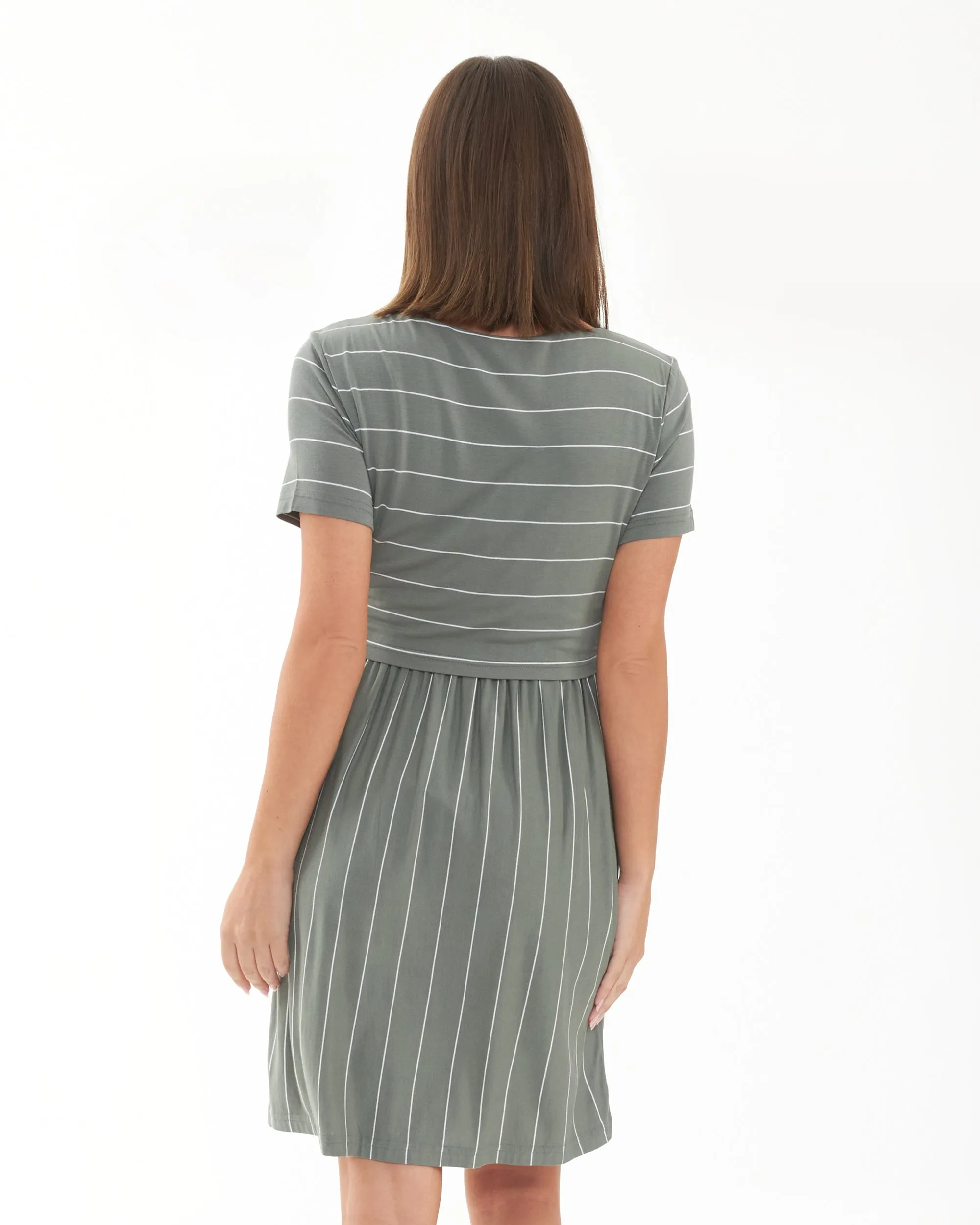 Matching Set Basic Essentials Crop Top Nursing Dress Olive / White