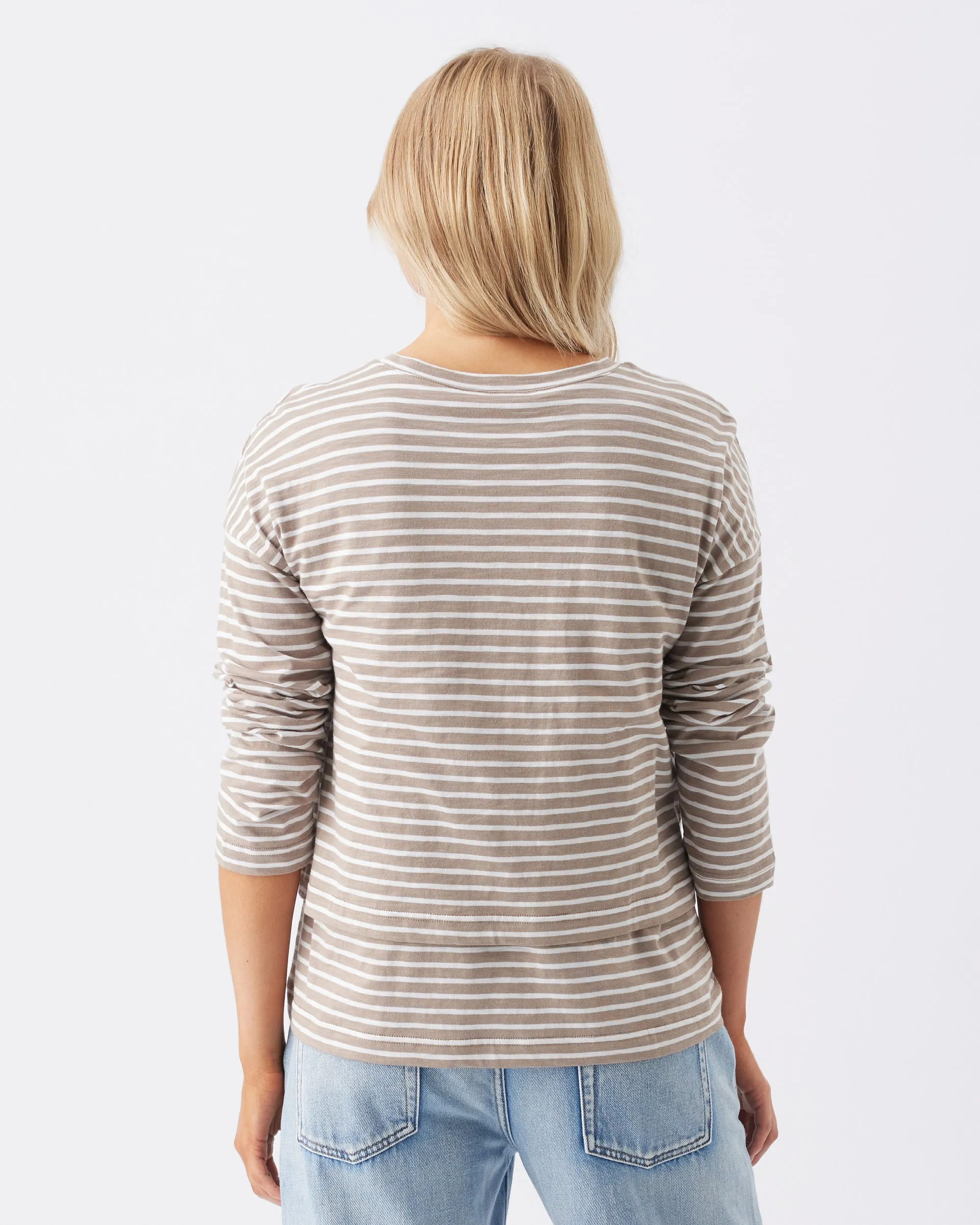 Claudette Long Sleeve Nursing Top Taupe / White breathable panels