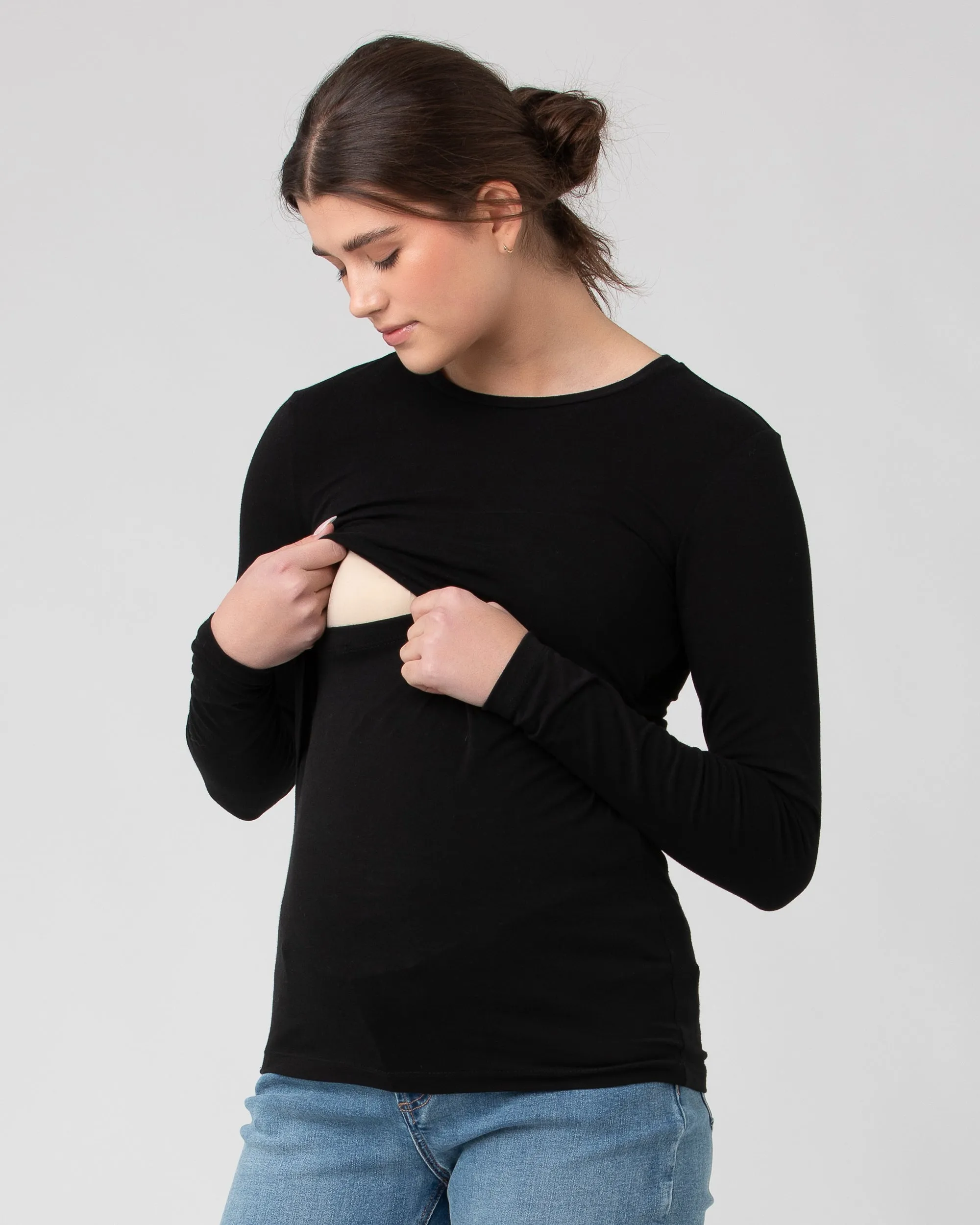 Travel Ready working mom Org Cotton Nursing Top. Black