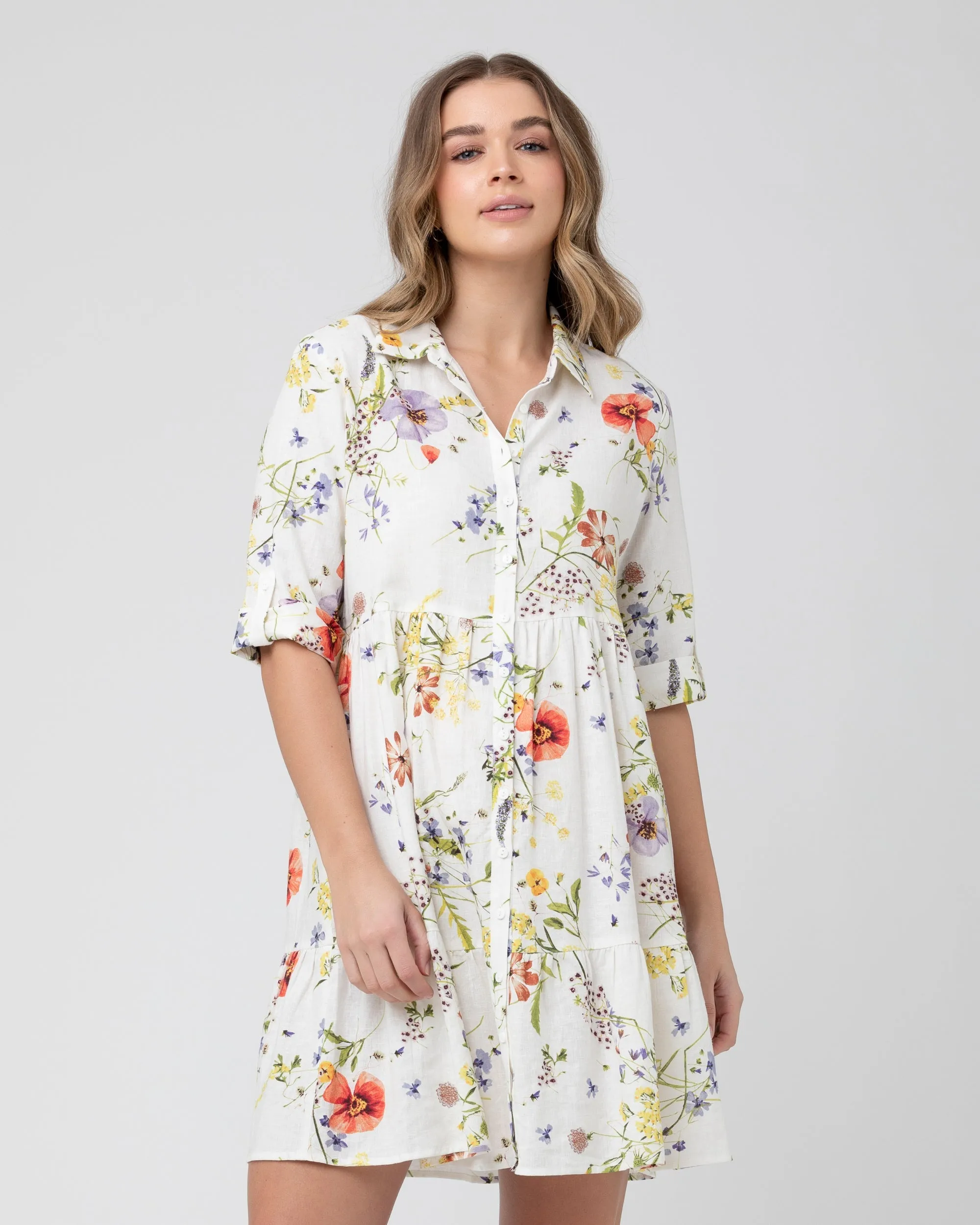 Maxi Dress Bloom Button Through Dress  Natural