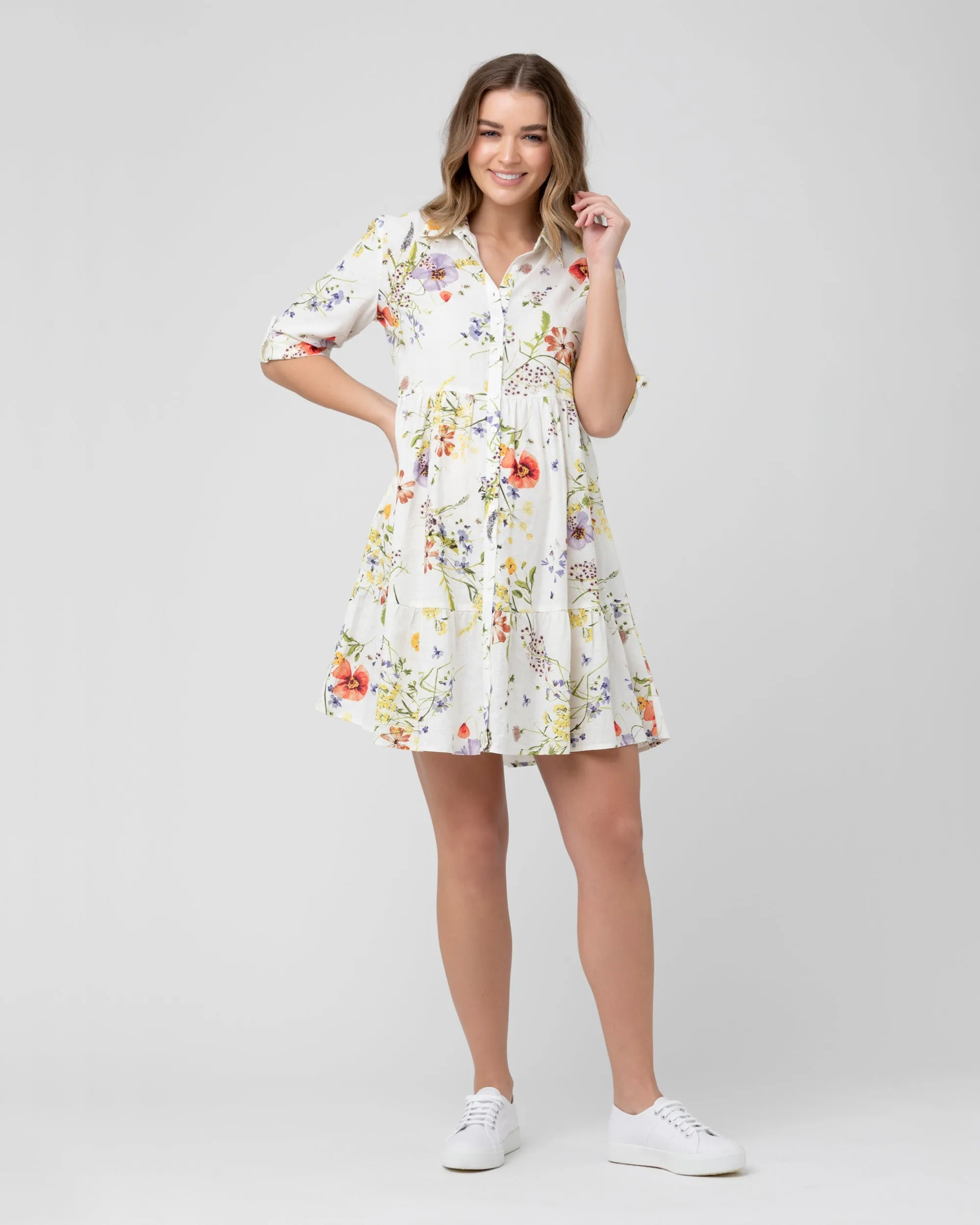 Everyday Wear Bloom Button Through Dress  Natural