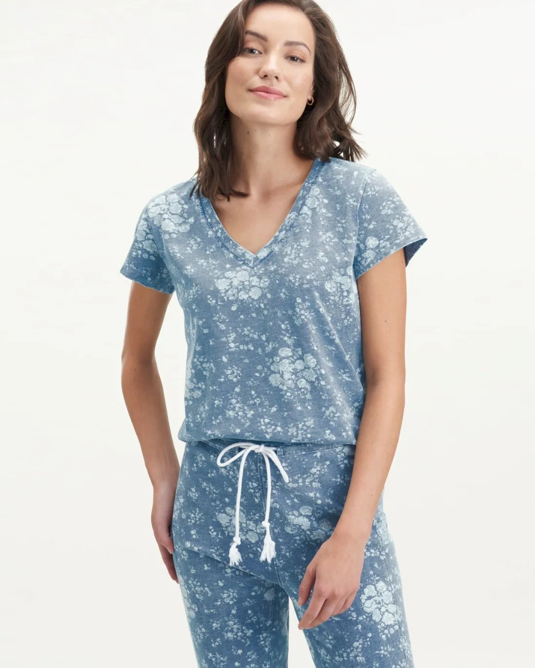 Botanical Floral V-Neck Short Sleeve Tee regular but not boring Relaxed Vibe