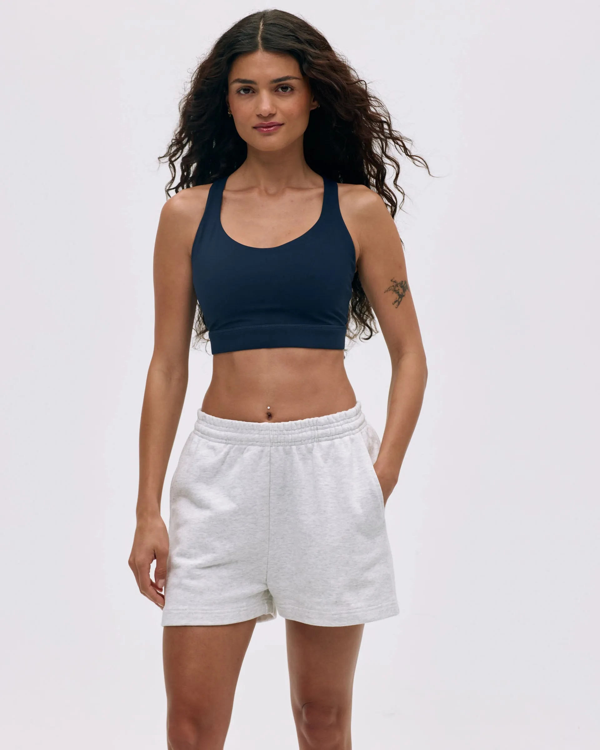Branded Sweat Shorts - Light Grey Melange Stretch Waist